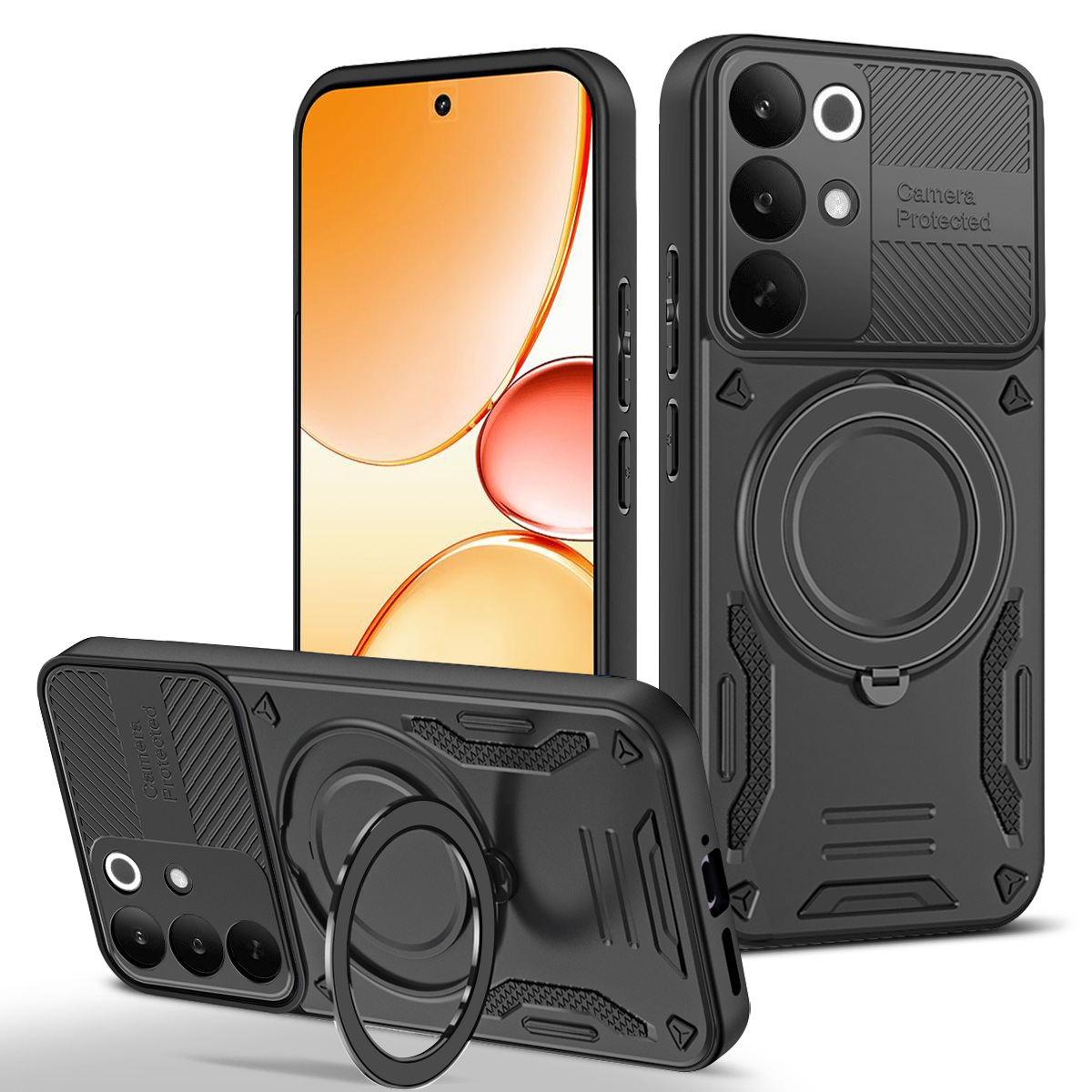 For Realme C85 Pro 4G Magnetic Case Shockproof TPU + PC Phone Back Cover with Kickstand - Black