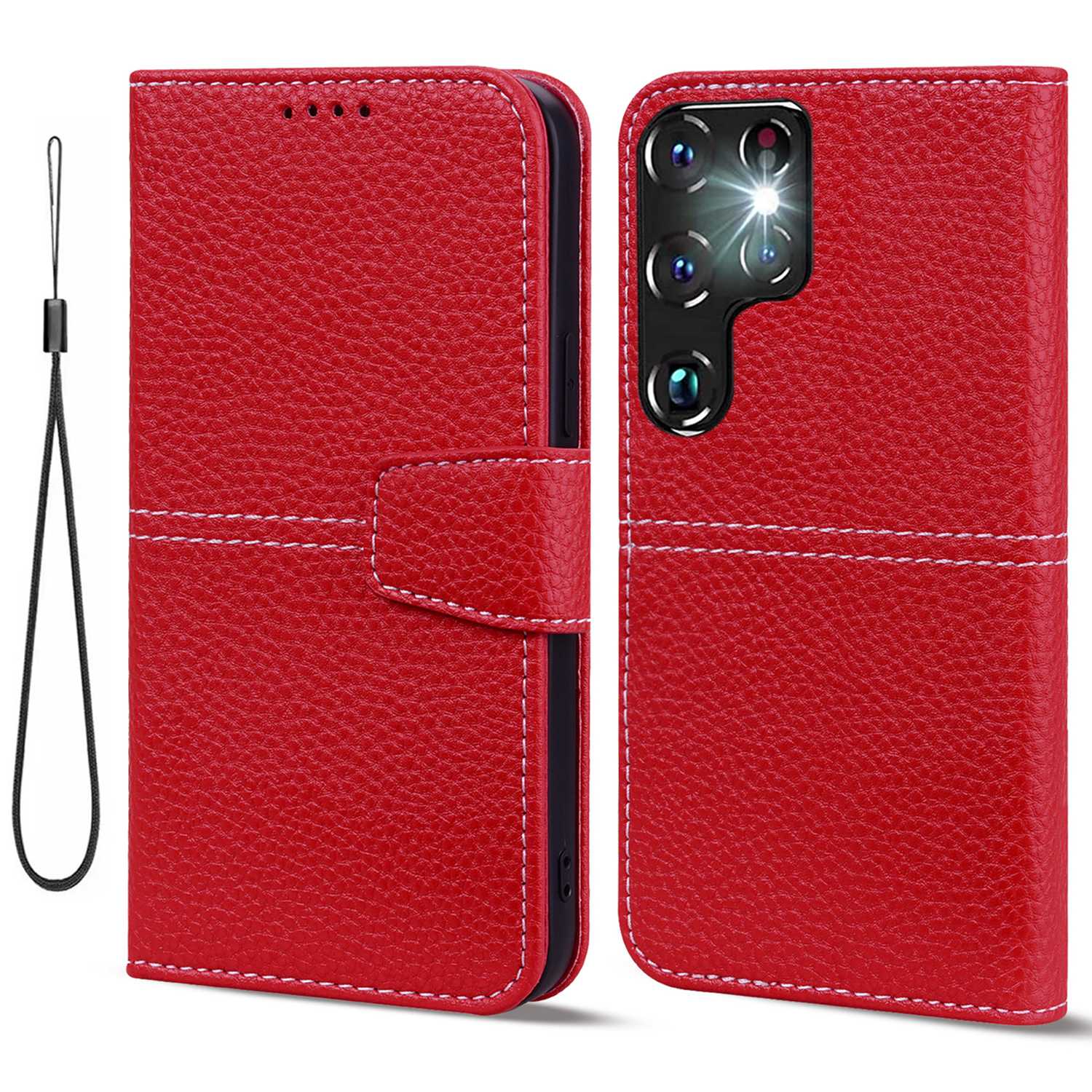 

Для Samsung Galaxy S23 Ultra Bump Pression Style Litchi Texture PU - Красный, Galaxy S23 Ultra