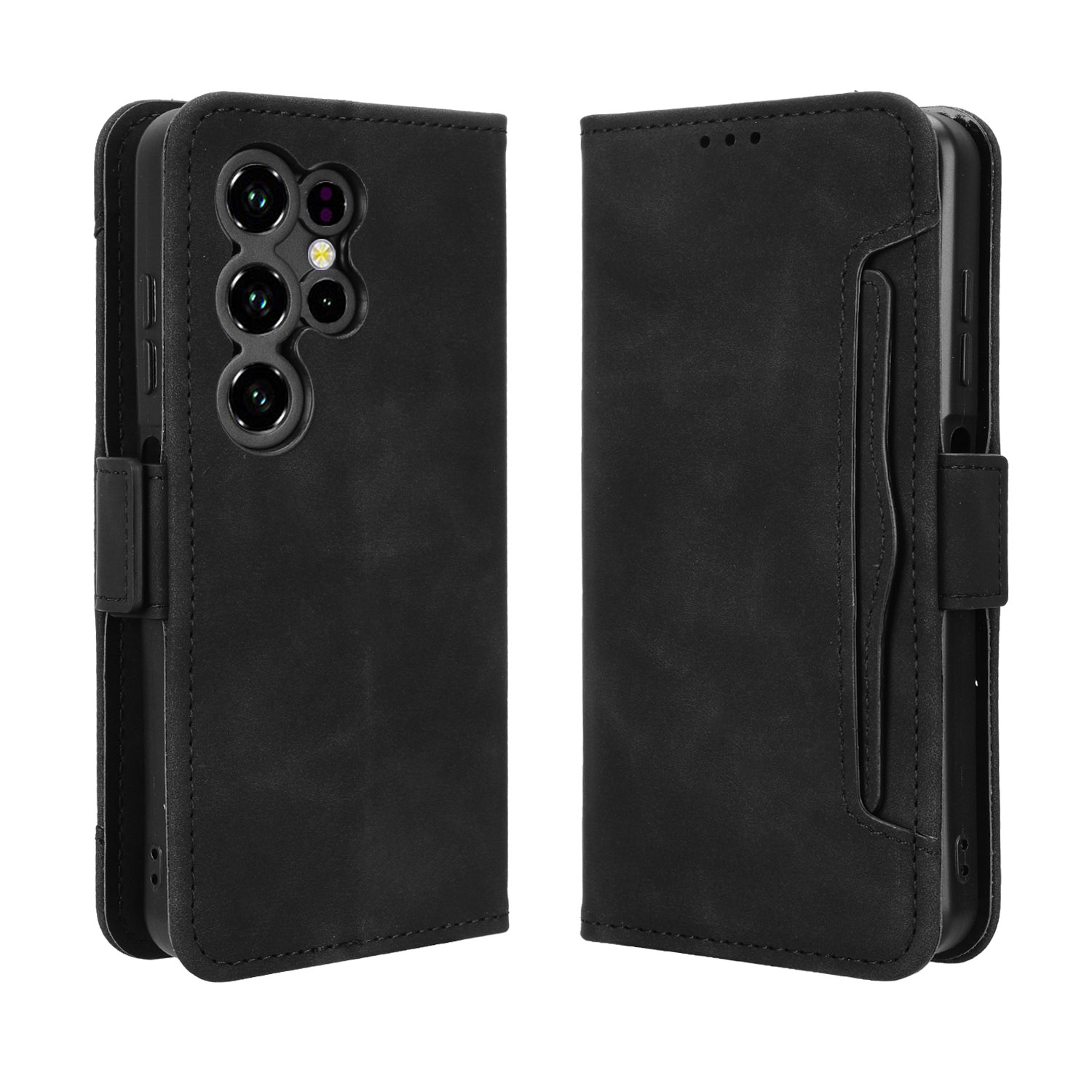 For Oukitel C2 Leather Case Phone Wallet Cover with Multiple Card Slots - Black