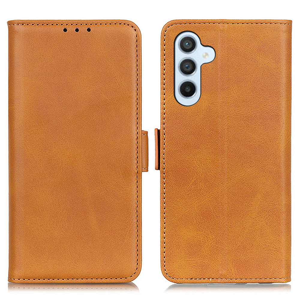 For Samsung Galaxy A57 5G Case Stand Cowhide Texture PU Leather Phone Cover - Yellow