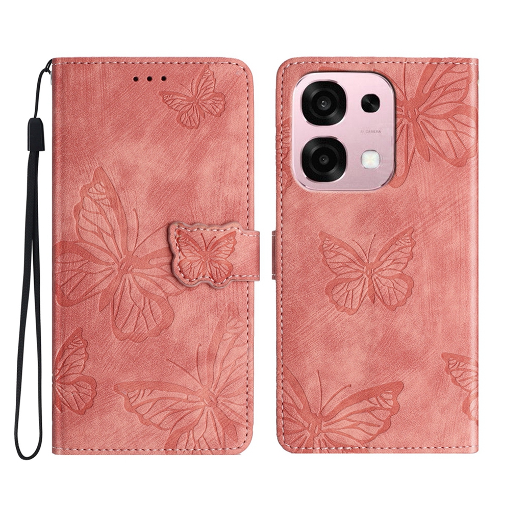 For Oppo A6 Pro 4G / Oppo F31 5G / Oppo A6 Pro 5G Case Butterfly Design Flip Wallet Leather Phone Cover Skin-Touch - Pink