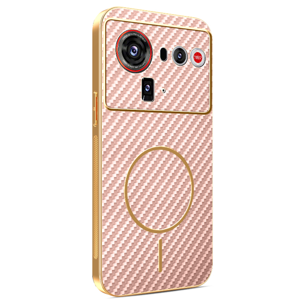 For ZTE nubia Z80 Ultra 5G Case Carbon Fiber Textured Electroplated TPU Phone Back Cover - Pink