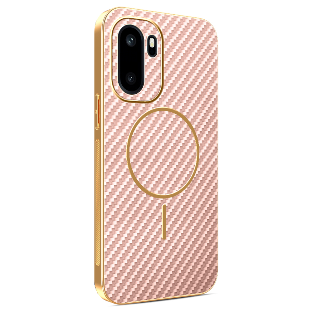 Phone Case For OnePlus 15R 5G / Ace 6T 5G / Ace 6 5G Carbon Fiber Textured Electroplated TPU Phone Back Cover - Pink