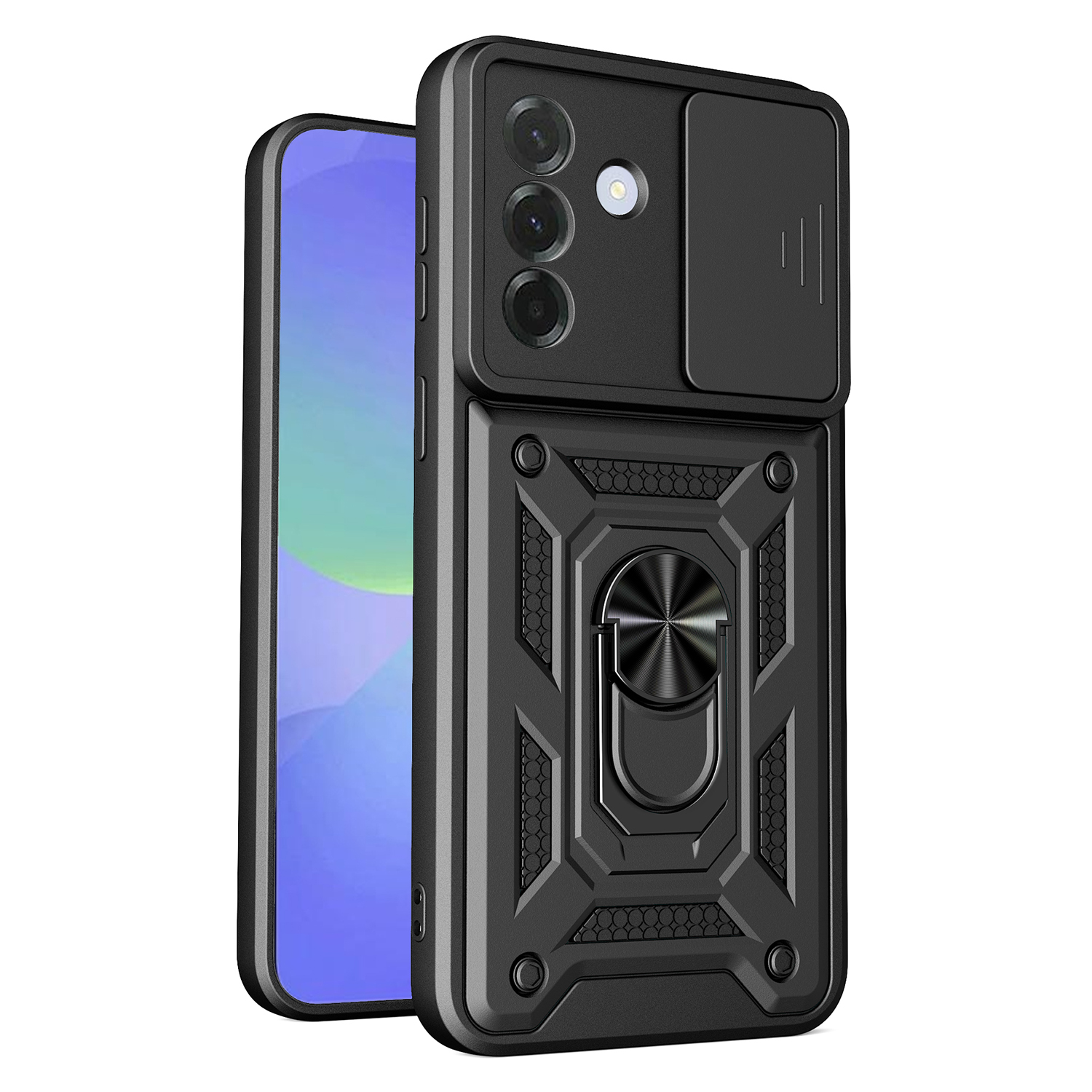AMORUS For Samsung Galaxy A37 5G Case Kickstand PC + TPU Phone Cover with Camera Lens Slider - Black