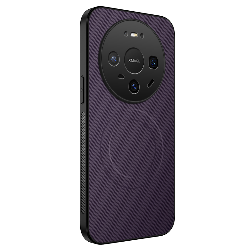 WANLONFENG For Huawei Mate 80 Pro / Huawei Mate 80 Magnetic Case  TQ Series Carbon Fiber Texture PC TPU Phone Cover - Purple