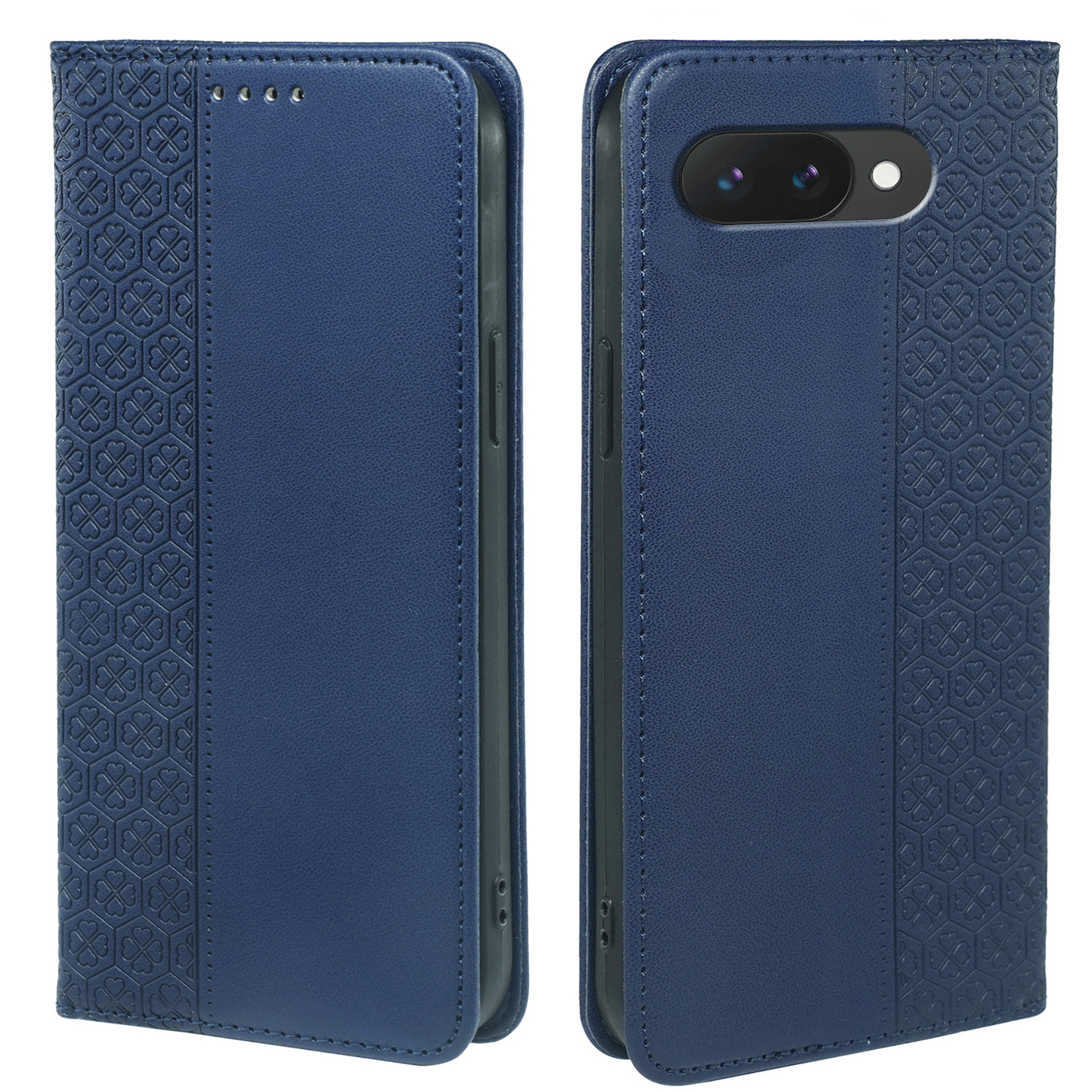 For Google Pixel 10a Case Four Leaf Clover Leather Flip Phone Cover Stand Wallet - Blue