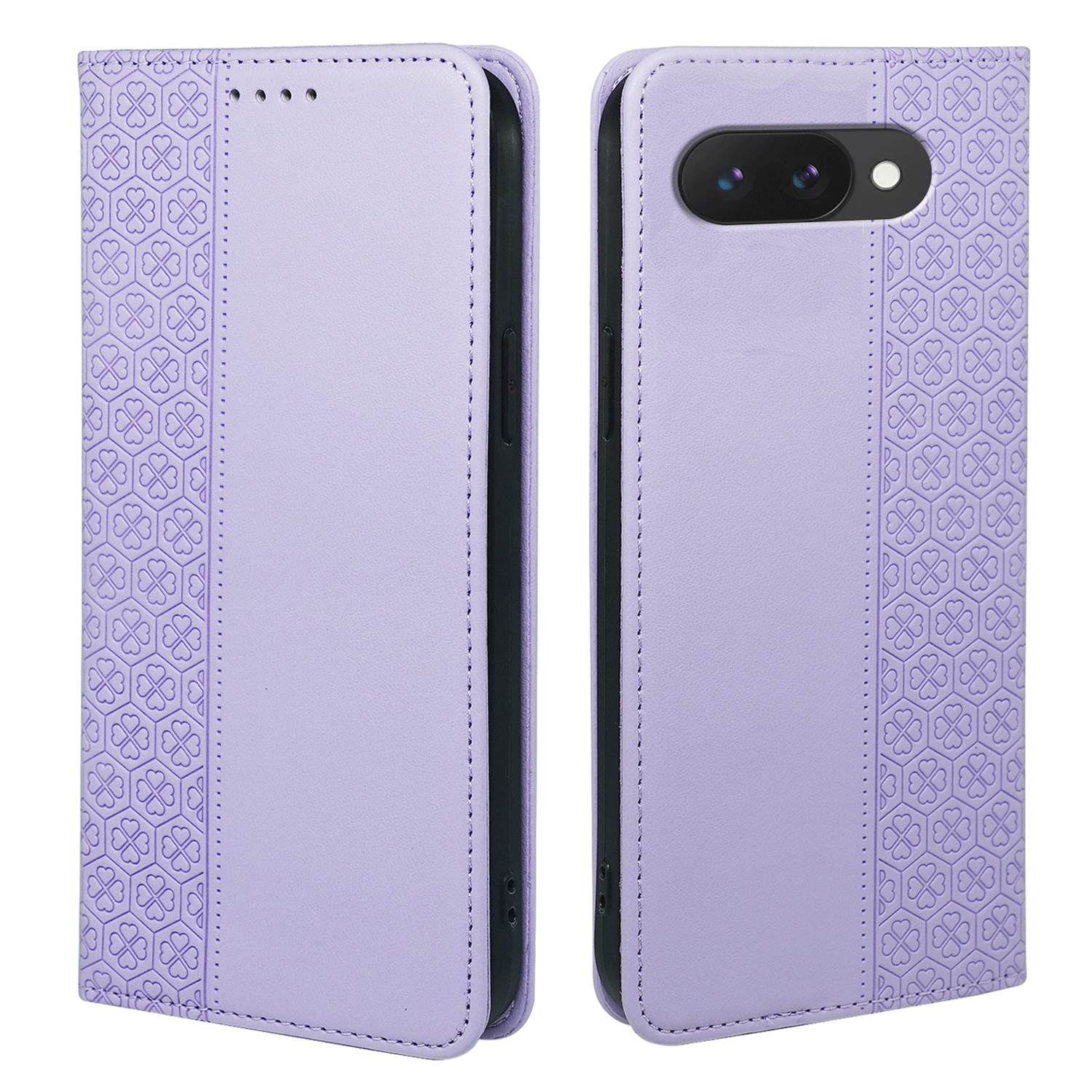 For Google Pixel 10a Case Four Leaf Clover Leather Flip Phone Cover Stand Wallet - Light Purple