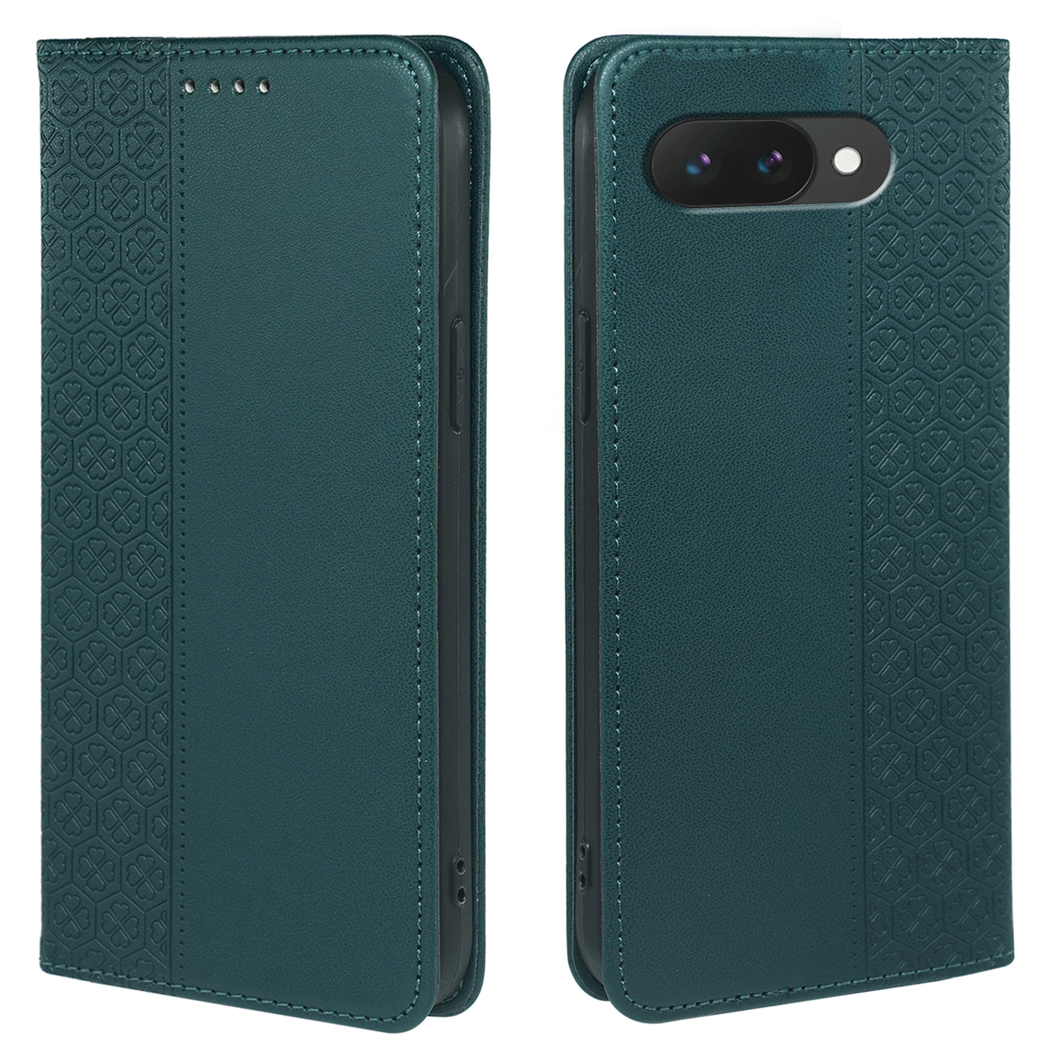 For Google Pixel 10a Case Four Leaf Clover Leather Flip Phone Cover Stand Wallet - Green