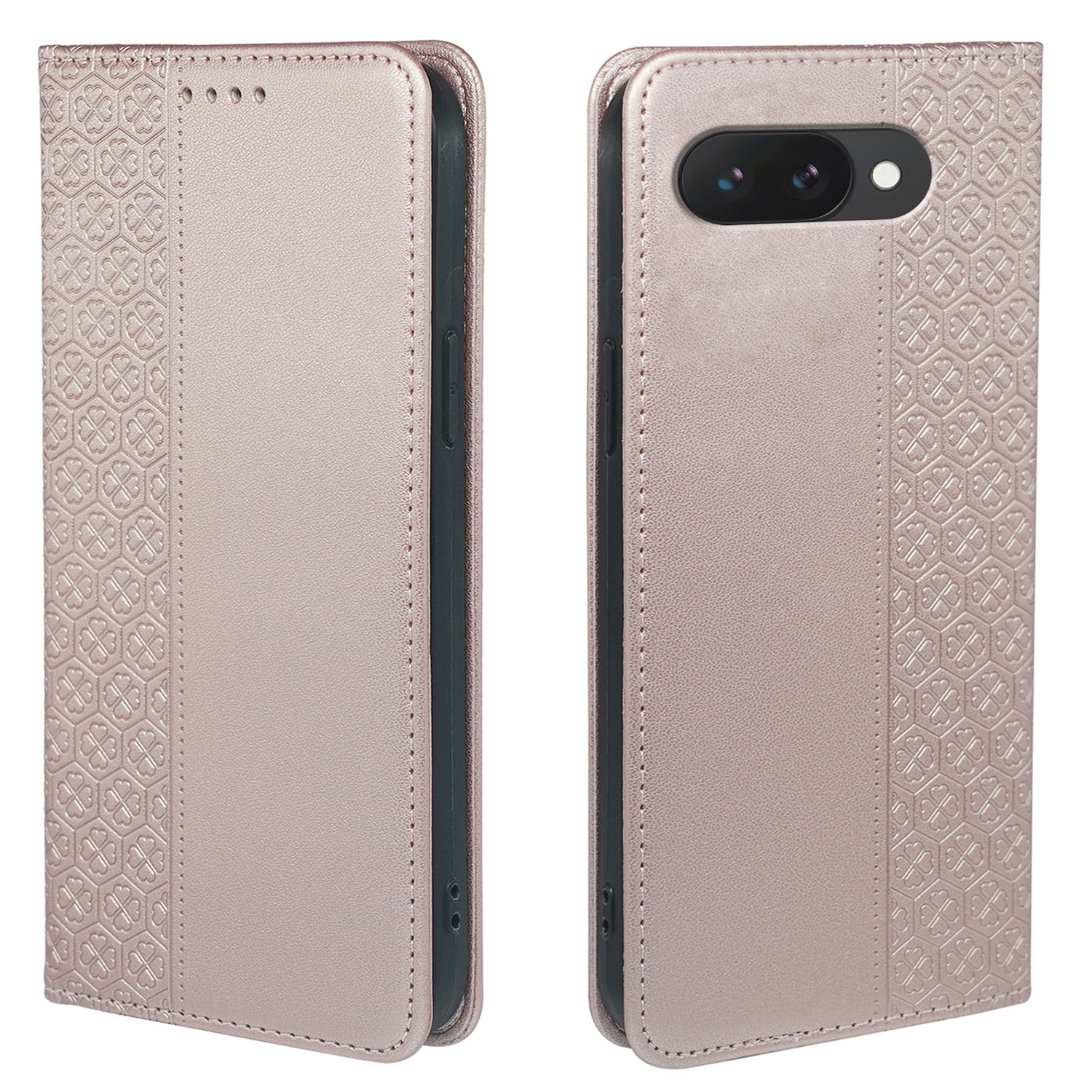 For Google Pixel 10a Case Four Leaf Clover Leather Flip Phone Cover Stand Wallet - Rose Gold