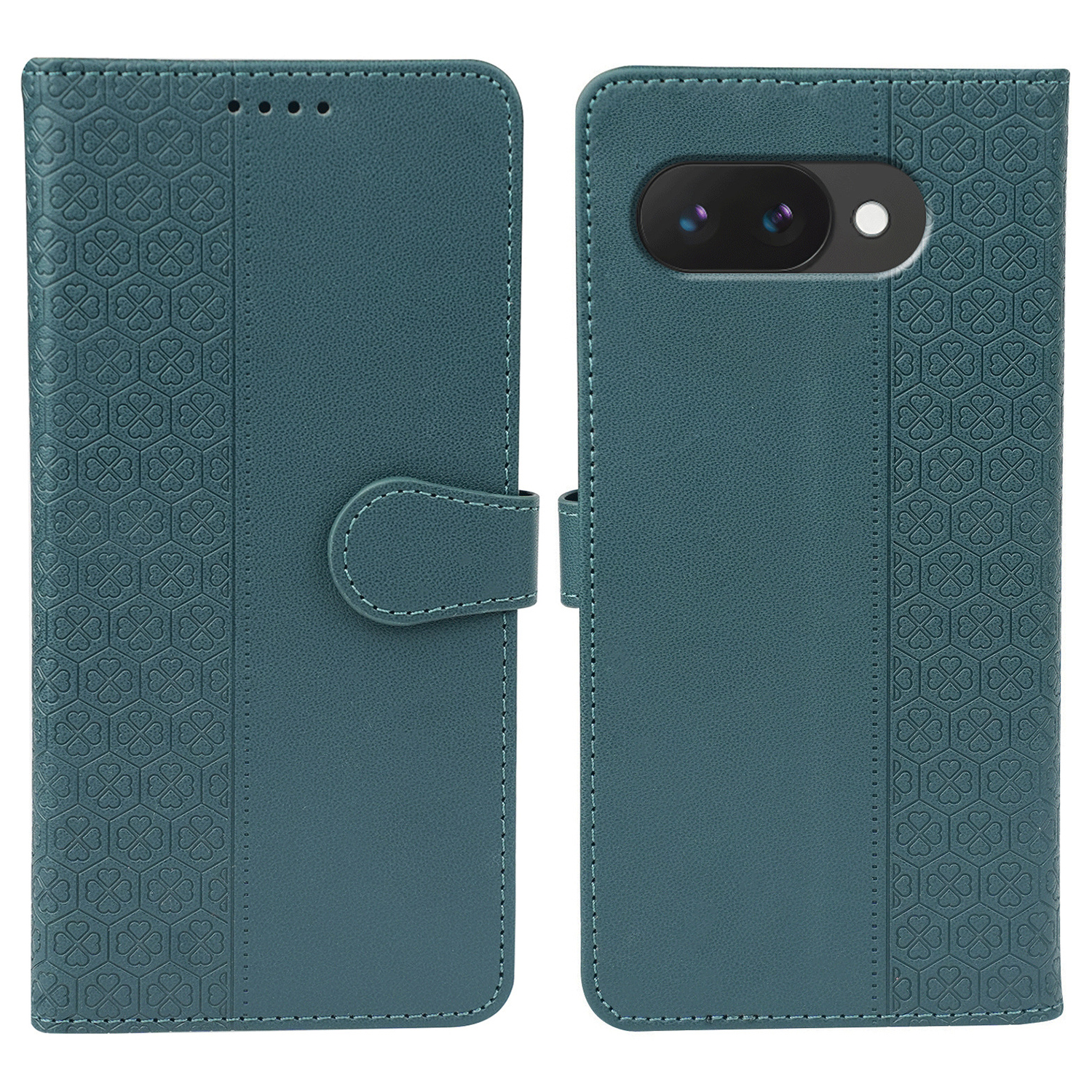 For Google Pixel 10a Case Magnetic Clasp Four Leaf Clover Leather Phone Cover - Green