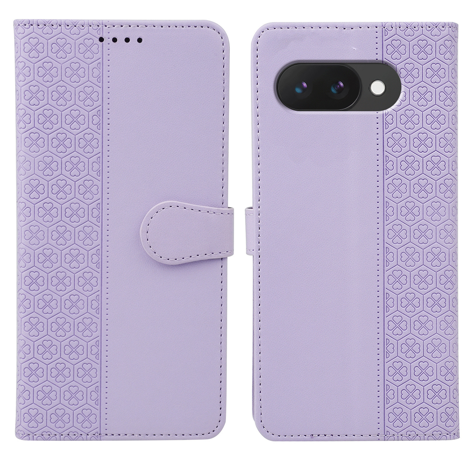 For Google Pixel 10a Case Magnetic Clasp Four Leaf Clover Leather Phone Cover - Light Purple