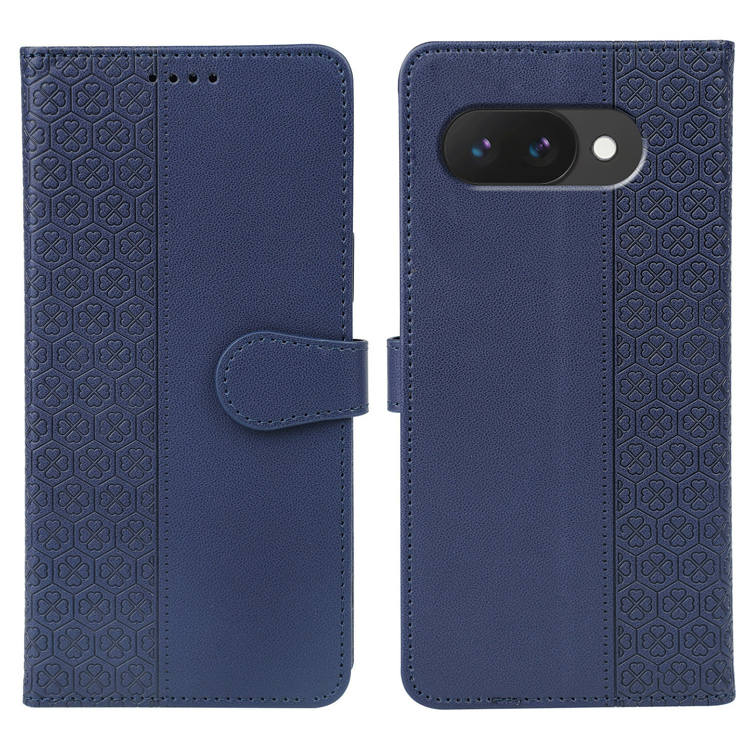 For Google Pixel 10a Case Magnetic Clasp Four Leaf Clover Leather Phone Cover - Blue