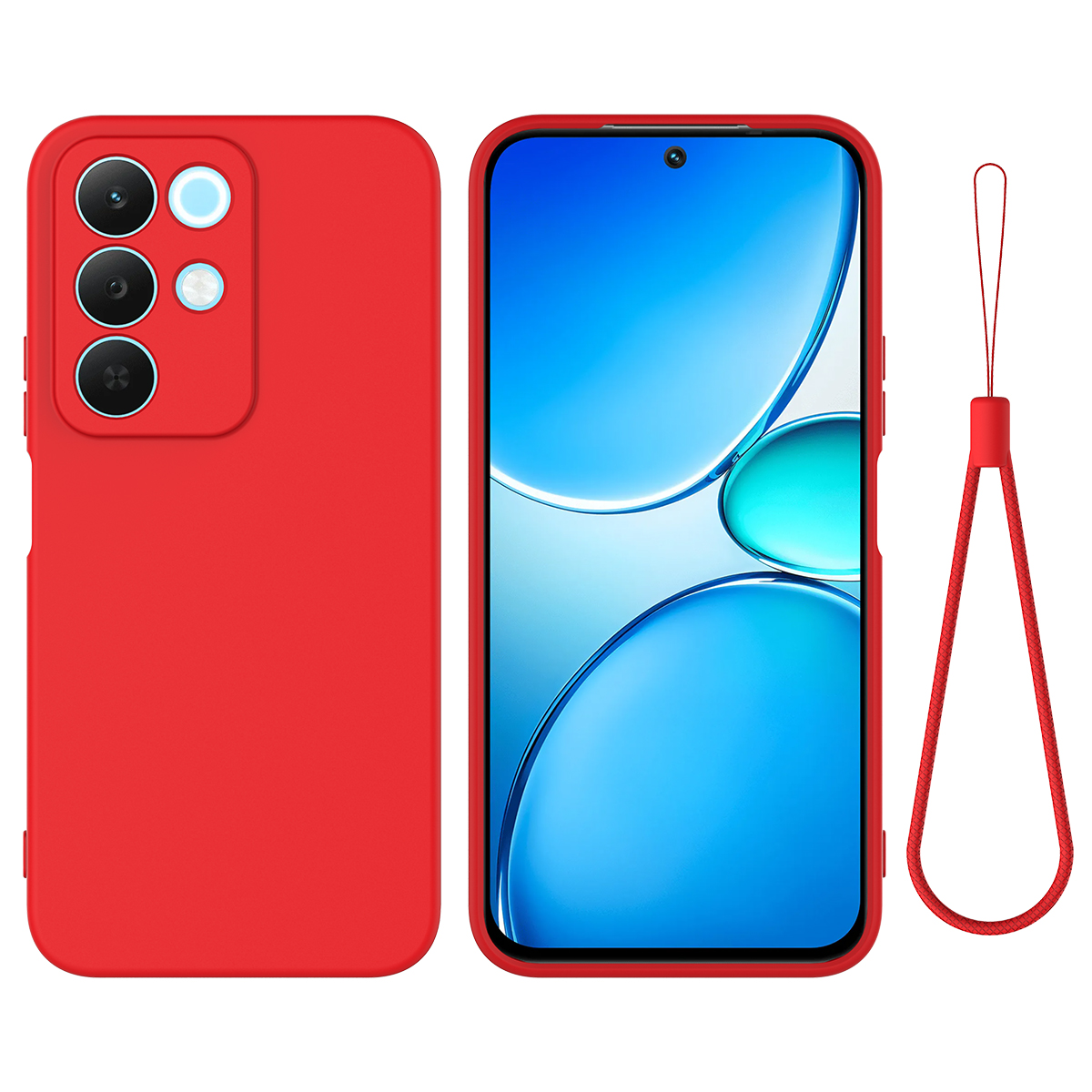 For Realme 15x (India) 5G / C85 5G / C85 4G Liquid Silicone Case Phone Back Cover with Hand Strap - Red