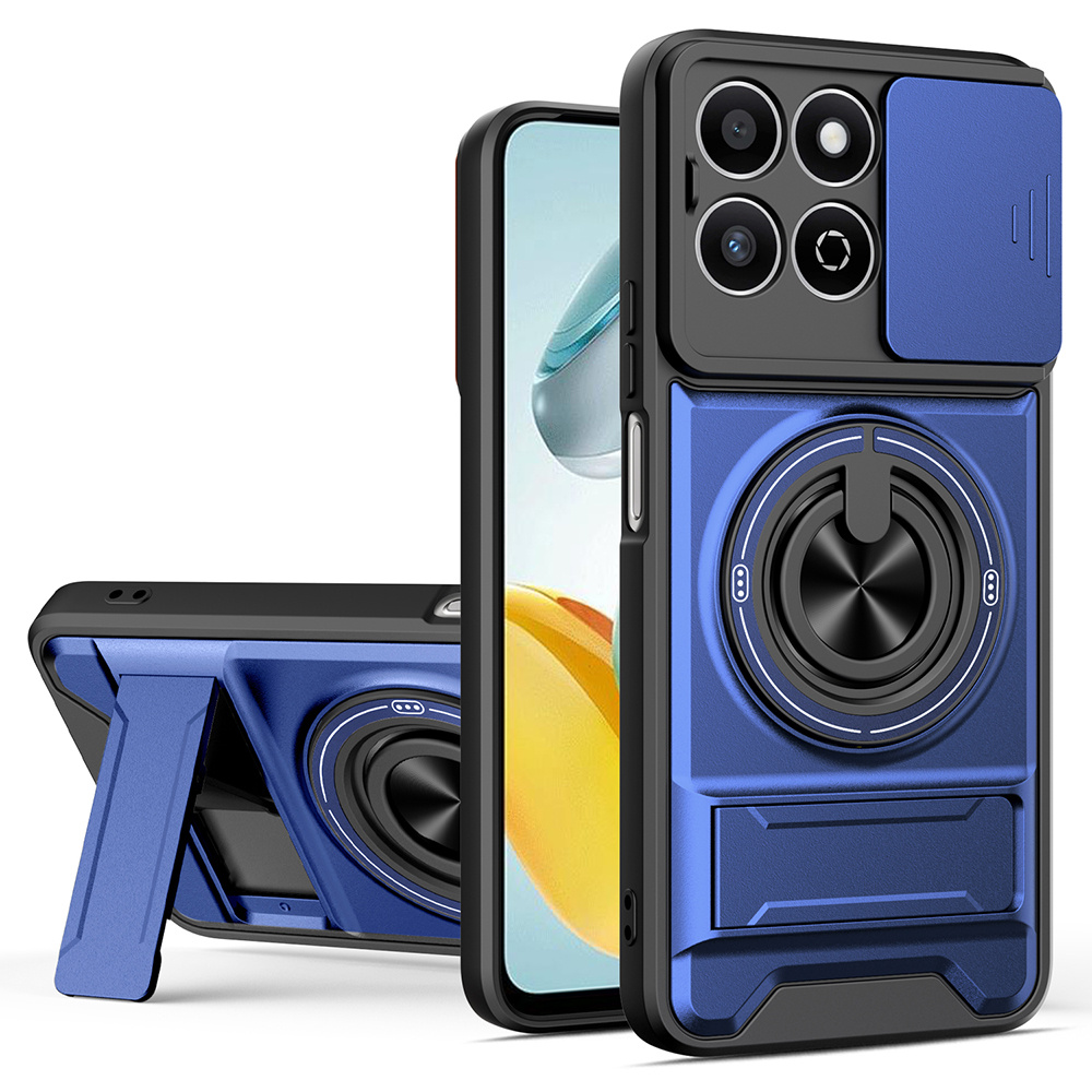 Phone Case For Honor X7c 5G  /  4G  /  200 Smart 5G Compatible with MagSafe Ring Holder Foldable Kickstand TPU PC Cover with Camera Lens Slider - Blue