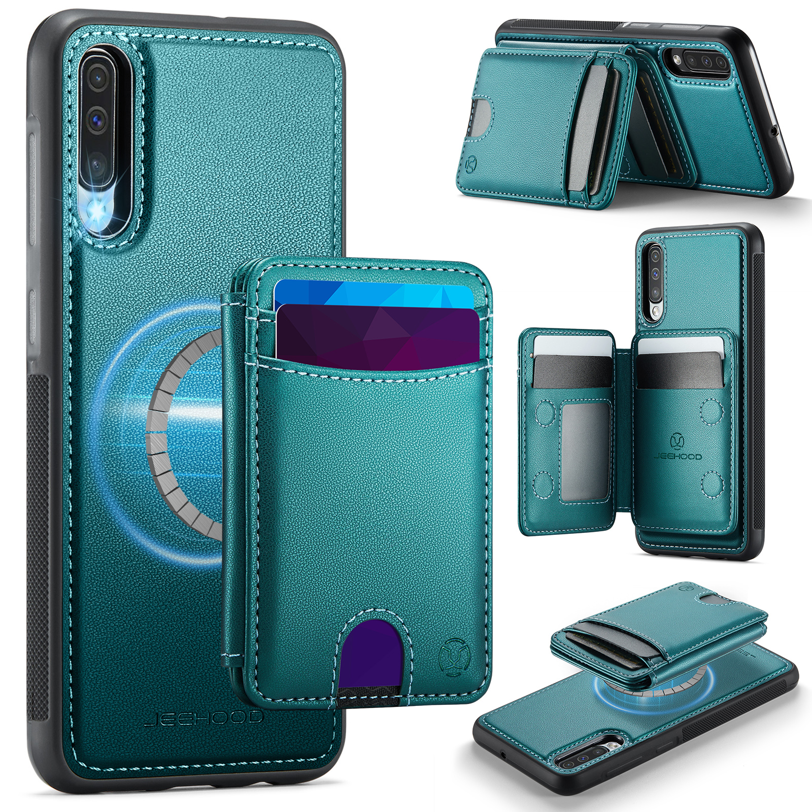 JEEHOOD For Samsung Galaxy A50 Magnetic Case  J10 Leather Back Phone Cover with Detachable Card Holder Kickstand - Blue