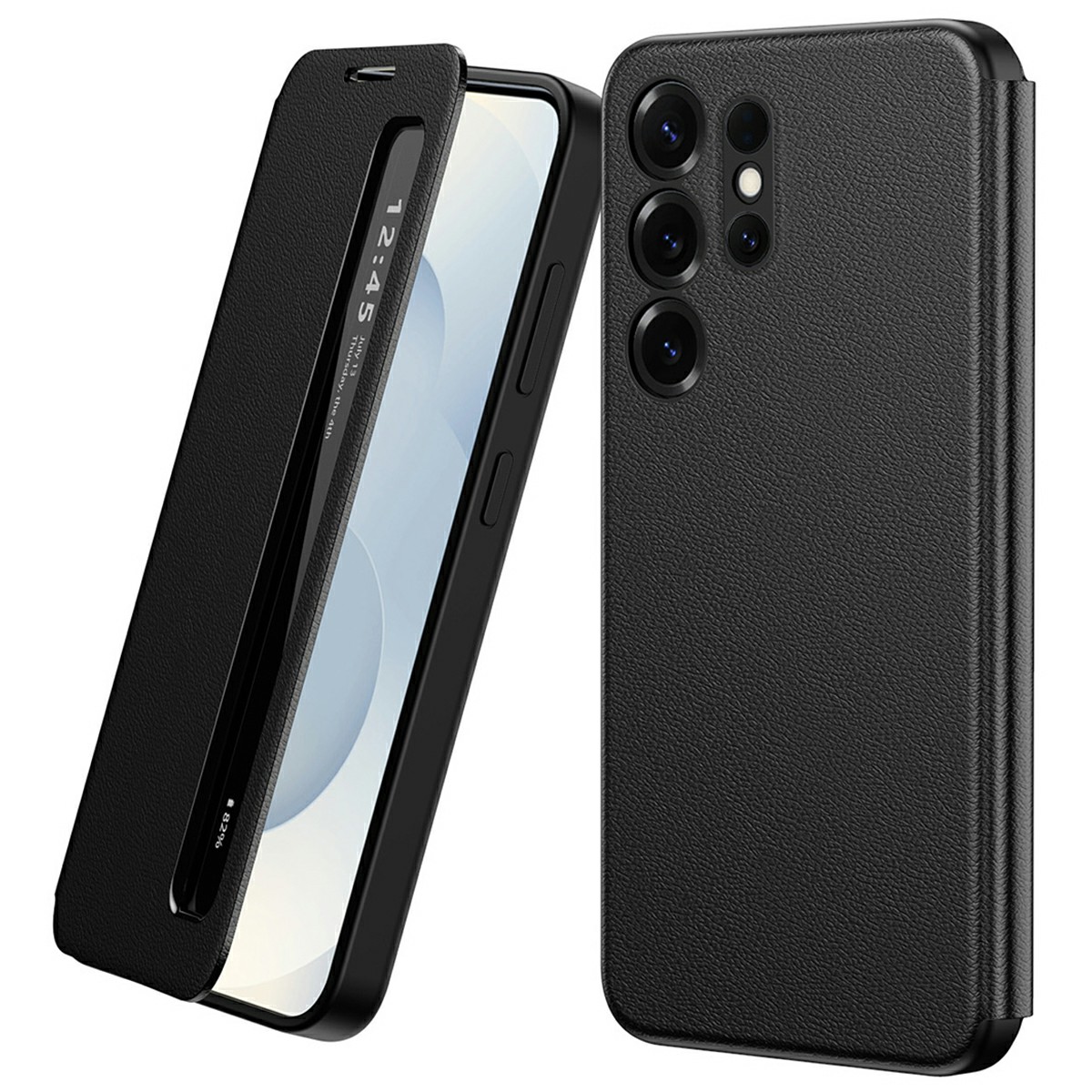 For Samsung Galaxy S24 Ultra Case Smart View Window Leather Phone Cover - Black