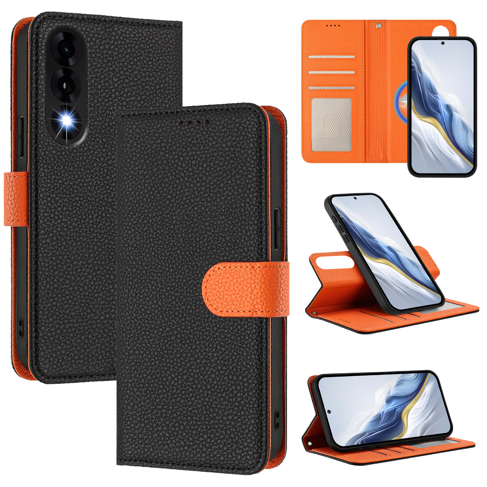 For OnePlus Ace 5 Ultra 5G / OnePlus Nord 5 5G Leather Case Detachable Wallet Magnetic Phone Cover with Hand Strap - Black / Orange