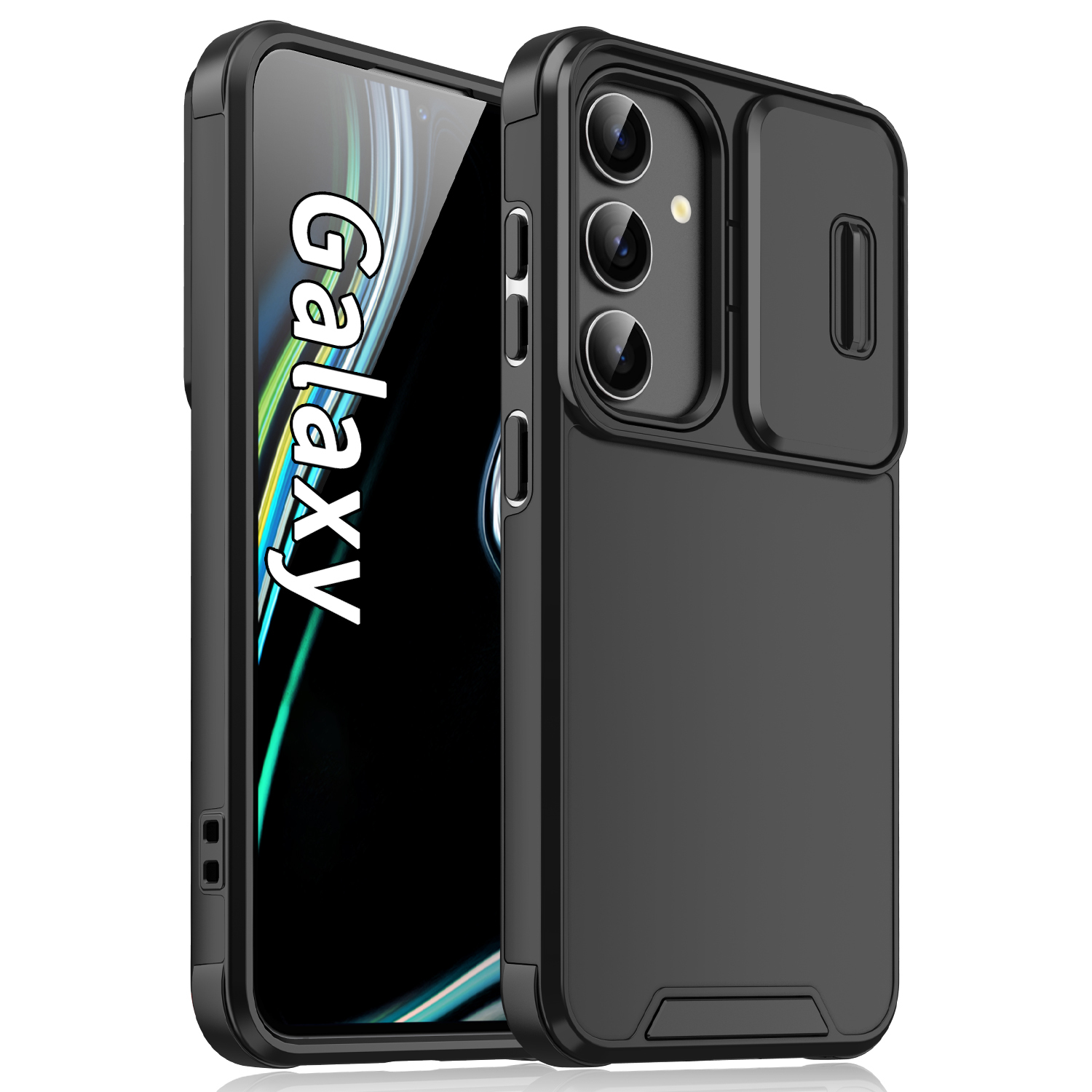 For Samsung Galaxy S26 Case PC + TPU Phone Cover with Slide Camera Guard - Black