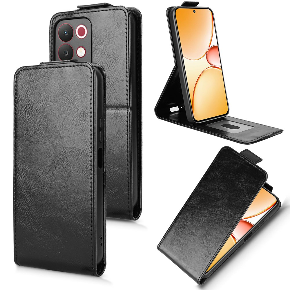 For Realme C85 Pro 4G Stand Case Magnetic Clasp Vertical Flip Leather Phone Cover with Card Holder - Black