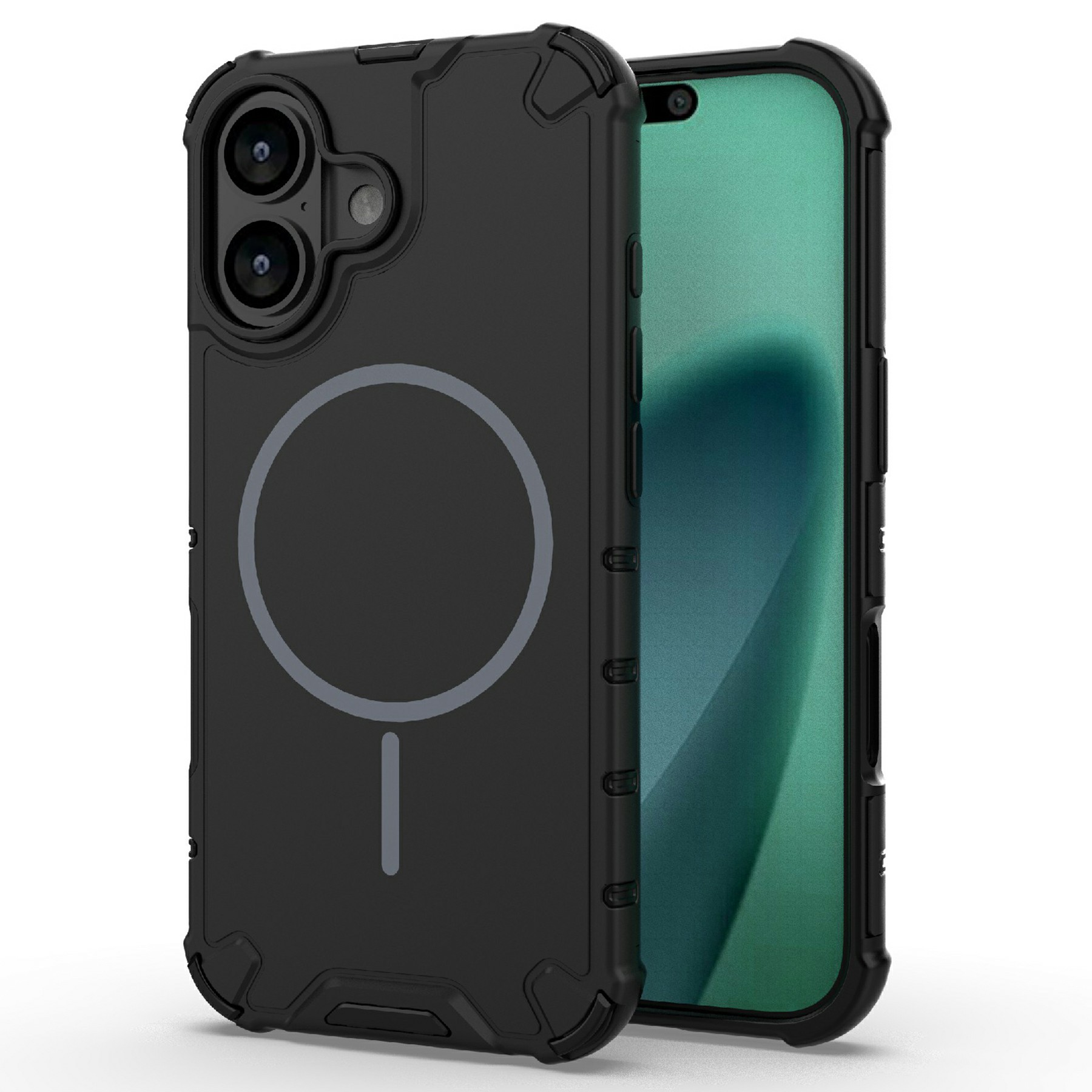 For iPhone 17 Case Compatible with MagSafe Corrugated Texture Heat Dissipation TPU + PC Phone Back Cover - Black