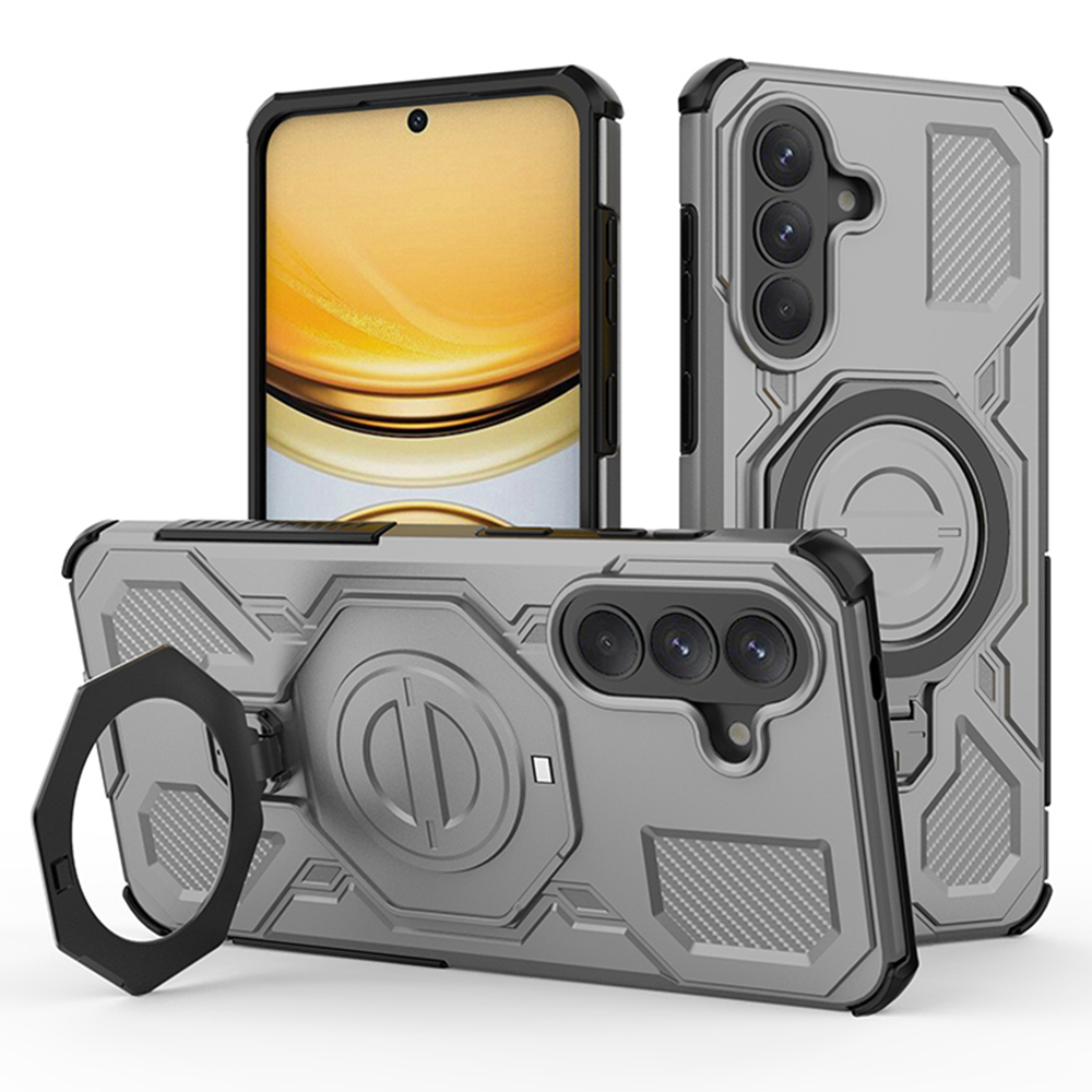For Samsung Galaxy A57 5G Magnetic Case Rotating Metal Kickstand Shockproof PC + TPU Phone Back Cover - Grey
