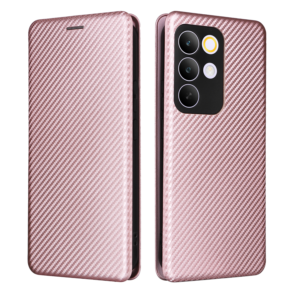 For Realme C85 Pro 4G Case Carbon Fiber Texture Drop-Proof PU Leather Phone Cover - Rose Gold