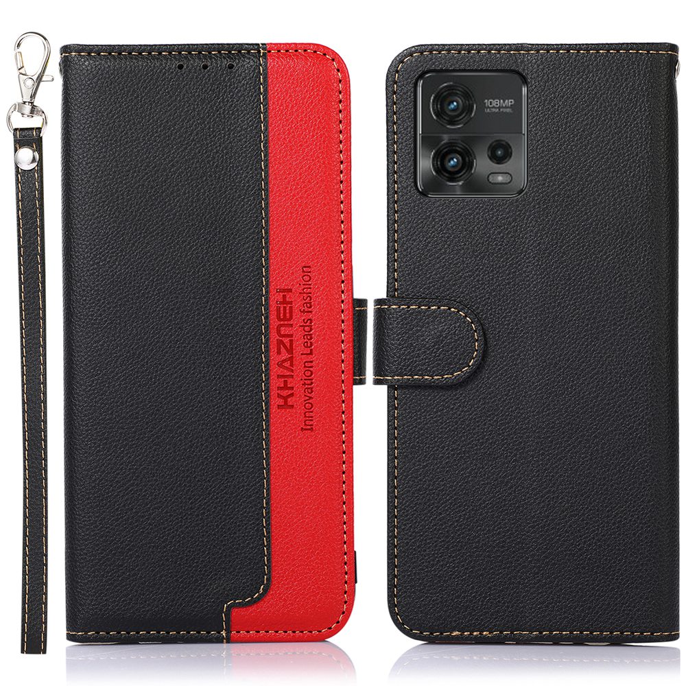 

Khazneh Für Motorola Moto G72 4G Litchi Textur Stand Wallet Telefonhülle RFID Blockierende PU -leder -tpu -abdeckung - Schwarz, Motorola Moto G72 4G