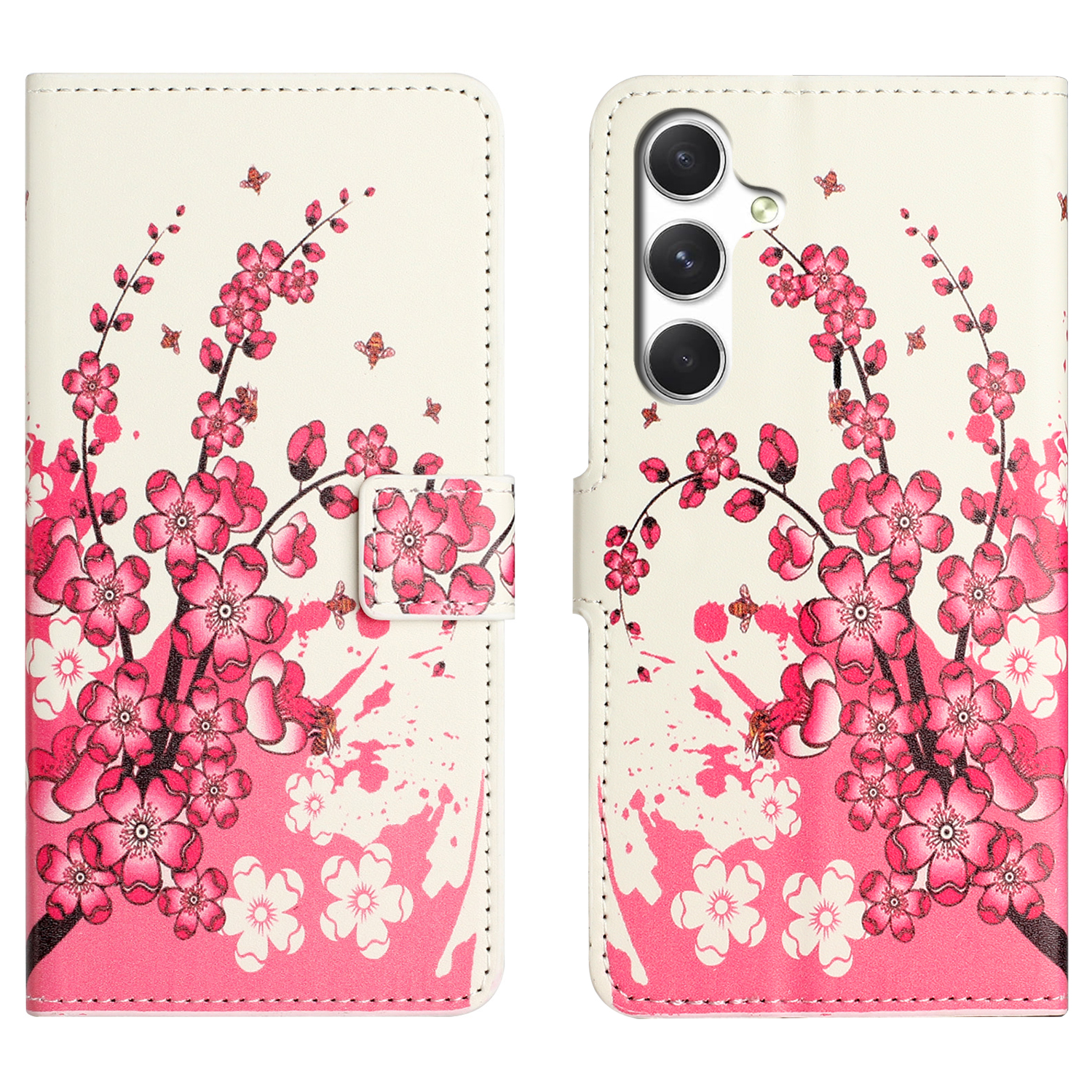 For Samsung Galaxy S26+ Case Pattern Print PU Leather Wallet Phone Cover - Plum Blossom