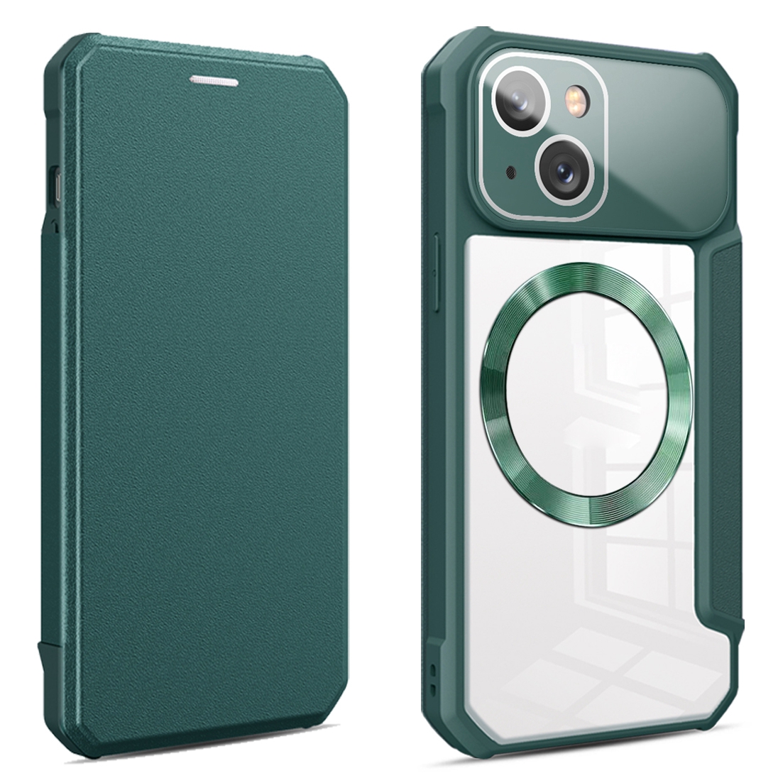 

Держатель Для Текстурных Карт CD Stand pu Кожаная Крышка Для Iphone 14, Case Tpu+pc, Совместим с Magsafe - Зеленый, iPhone 14