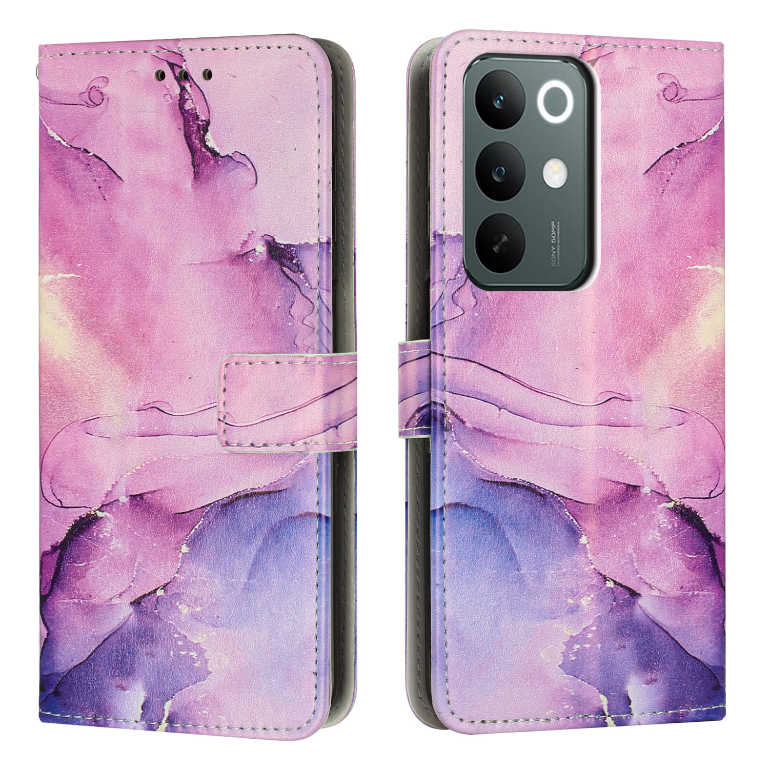 For Realme 15x (India) 5G / Realme C85 4G Stand Case Marble Pattern PU Leather Wallet Phone Cover - Purple