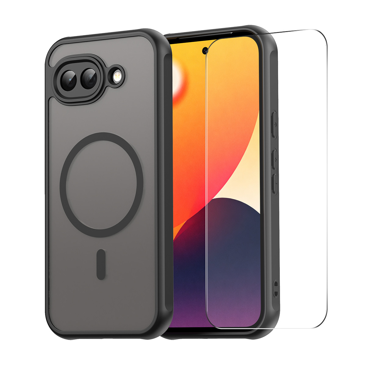 ENKAY HAT PRINCE For Google Pixel 10a   Magnetic Case with 9H Tempered Glass PC TPU Matte Phone Cover - Black