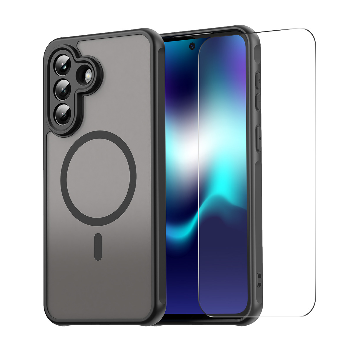 ENKAY HAT PRINCE For Samsung Galaxy A37 5G   Magnetic Case with 9H Tempered Glass PC TPU Matte Phone Cover - Black