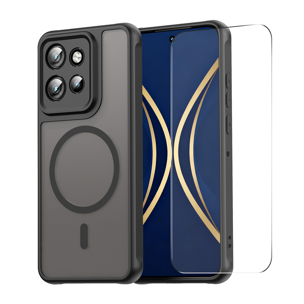ENKAY HAT PRINCE For Motorola Edge 60 Neo 5G / Edge 50 Neo 5G Magnetic Case with 9H Tempered Glass PC TPU Matte Phone Cover - Black