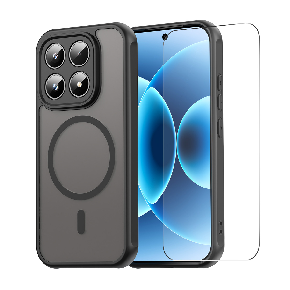 ENKAY HAT PRINCE For Xiaomi 17   Magnetic Case with Tempered Glass Support Ultrasonic Unlocking PC TPU Matte Phone Cover - Black