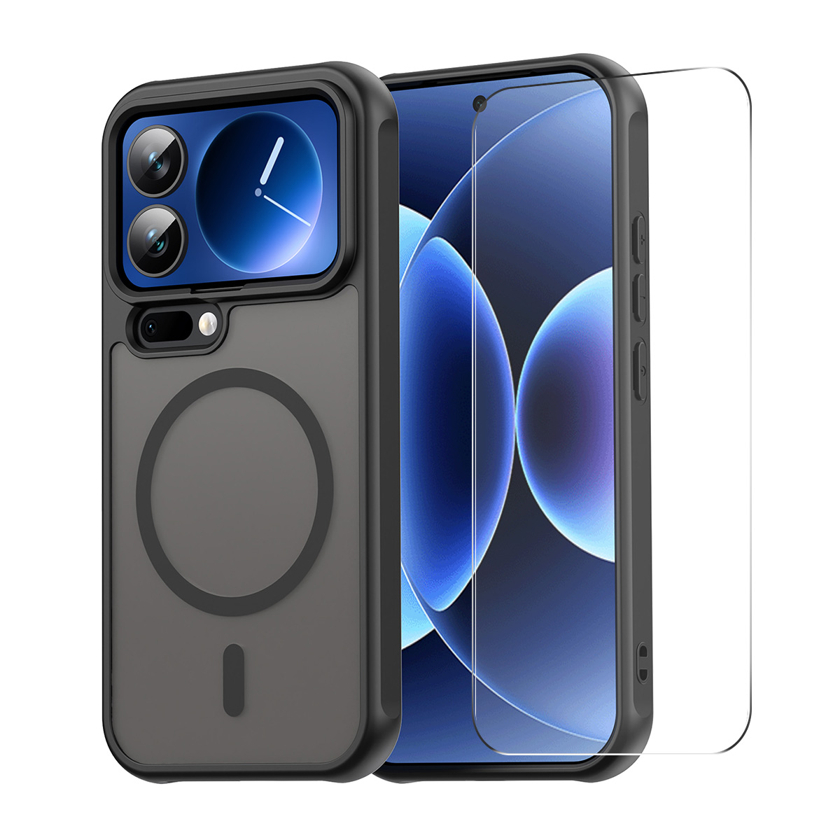 ENKAY HAT PRINCE For Xiaomi 17 Pro   Magnetic Case with Tempered Glass Support Ultrasonic Unlocking PC TPU Matte Phone Cover - Black