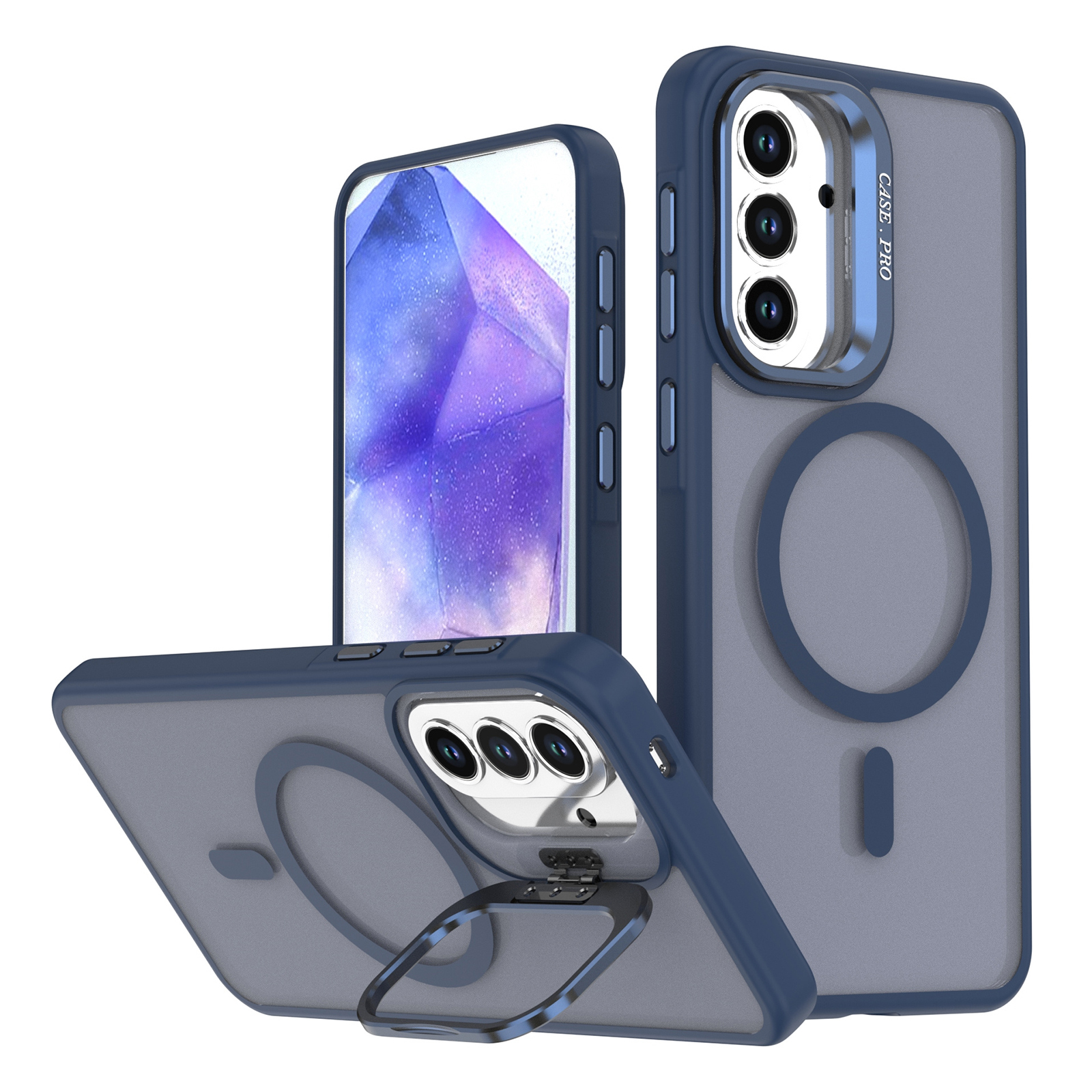 For Samsung Galaxy A56 5G  /  A36 5G Magnetic Case Foldable Kickstand Matte PC + TPU Phone Cover - Blue
