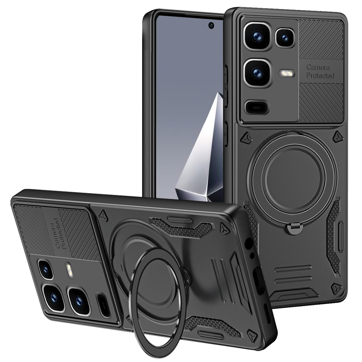 Magnetic Case For Infinix Note 50 4G  /  Note 50 Pro 4G Shockproof TPU + PC Phone Back Cover with Kickstand  - Black