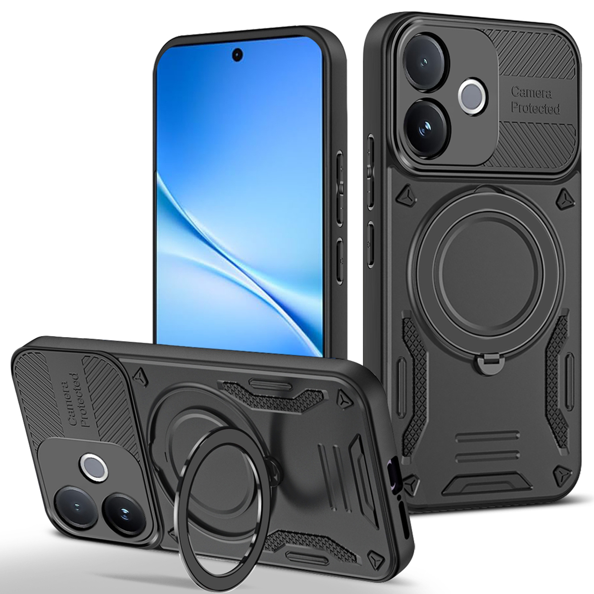 Magnetic Case For vivo V60 Lite 4G  /  V60 Lite 5G Shockproof TPU + PC Phone Back Cover with Kickstand - Black