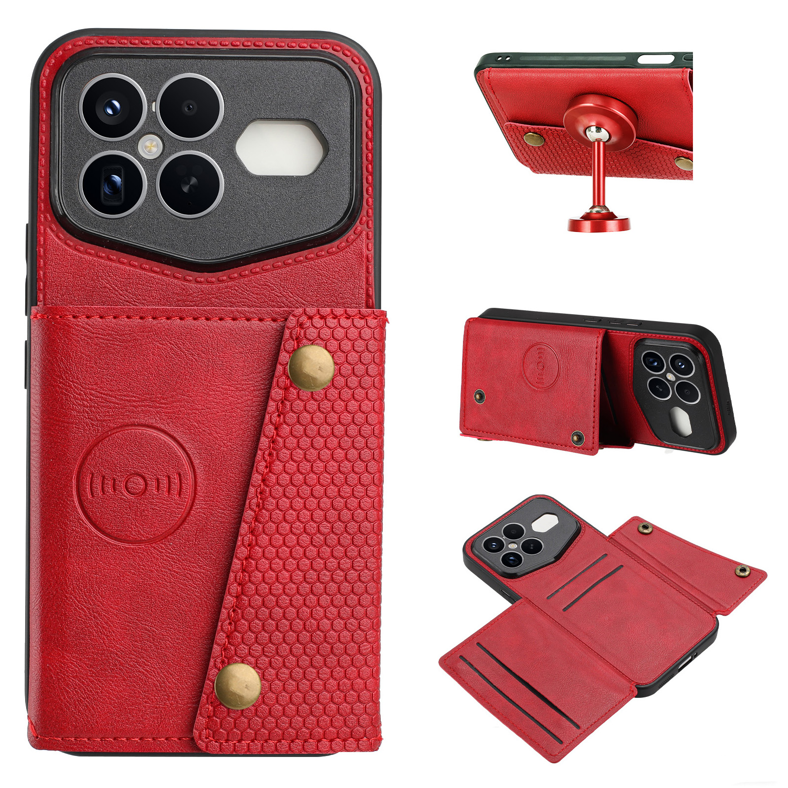For Xiaomi Redmi K90 Pro Max Champion Edition Case with Card Slots Kickstand Leather + TPU Phone Cover - Red