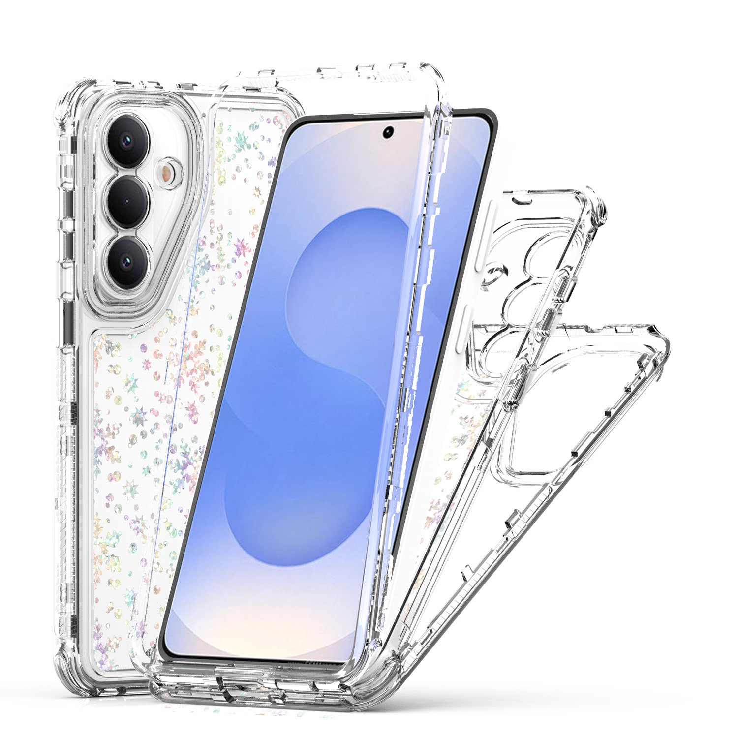For Samsung Galaxy S26+ Case Precise Cutouts Acrylic TPU Clear Phone Cover with Laser-printed Film - Snowflakes