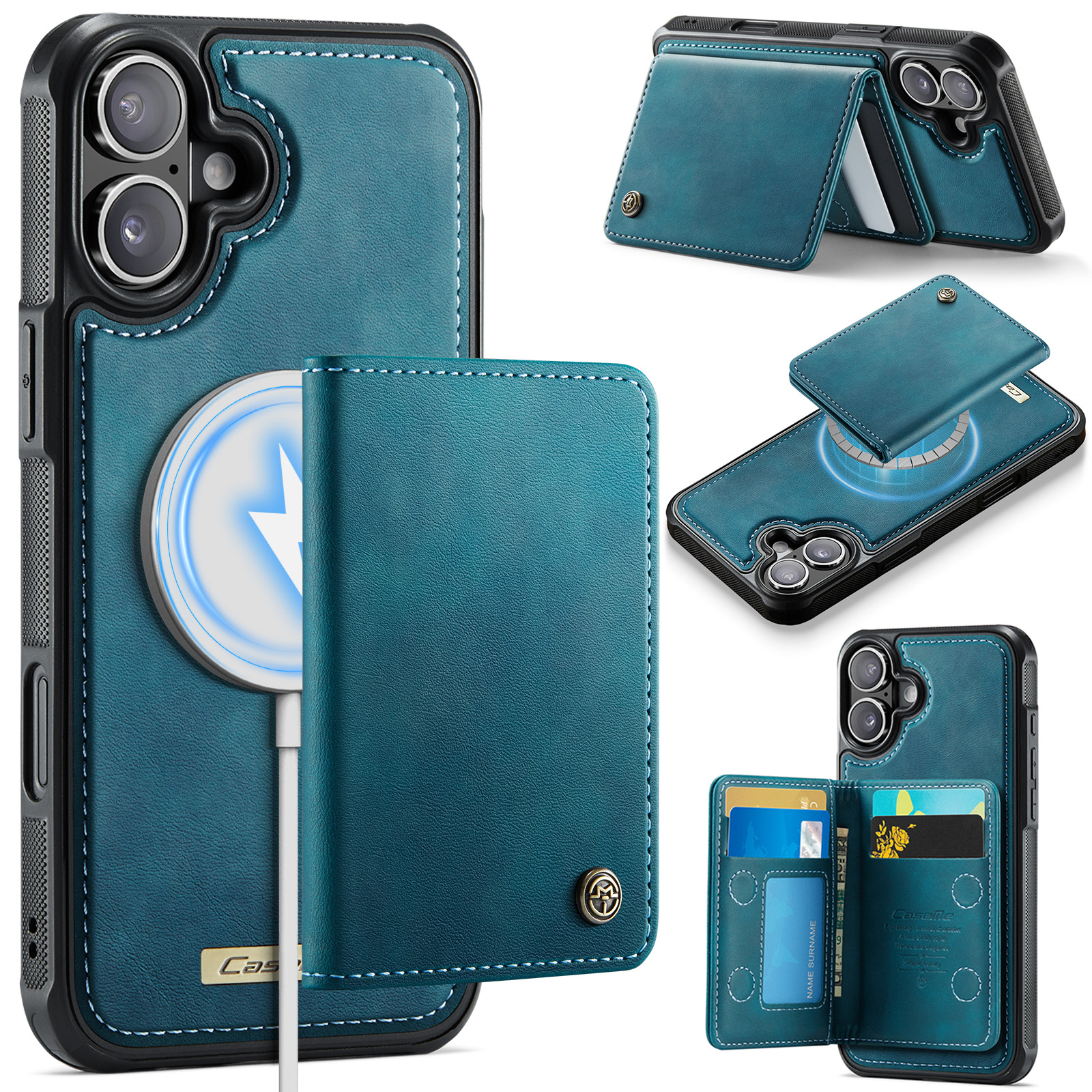 CASEME For iPhone 16 Magnetic Case  ME80 Series Leather PC TPU Phone Cover with Detachable Wallet - Green