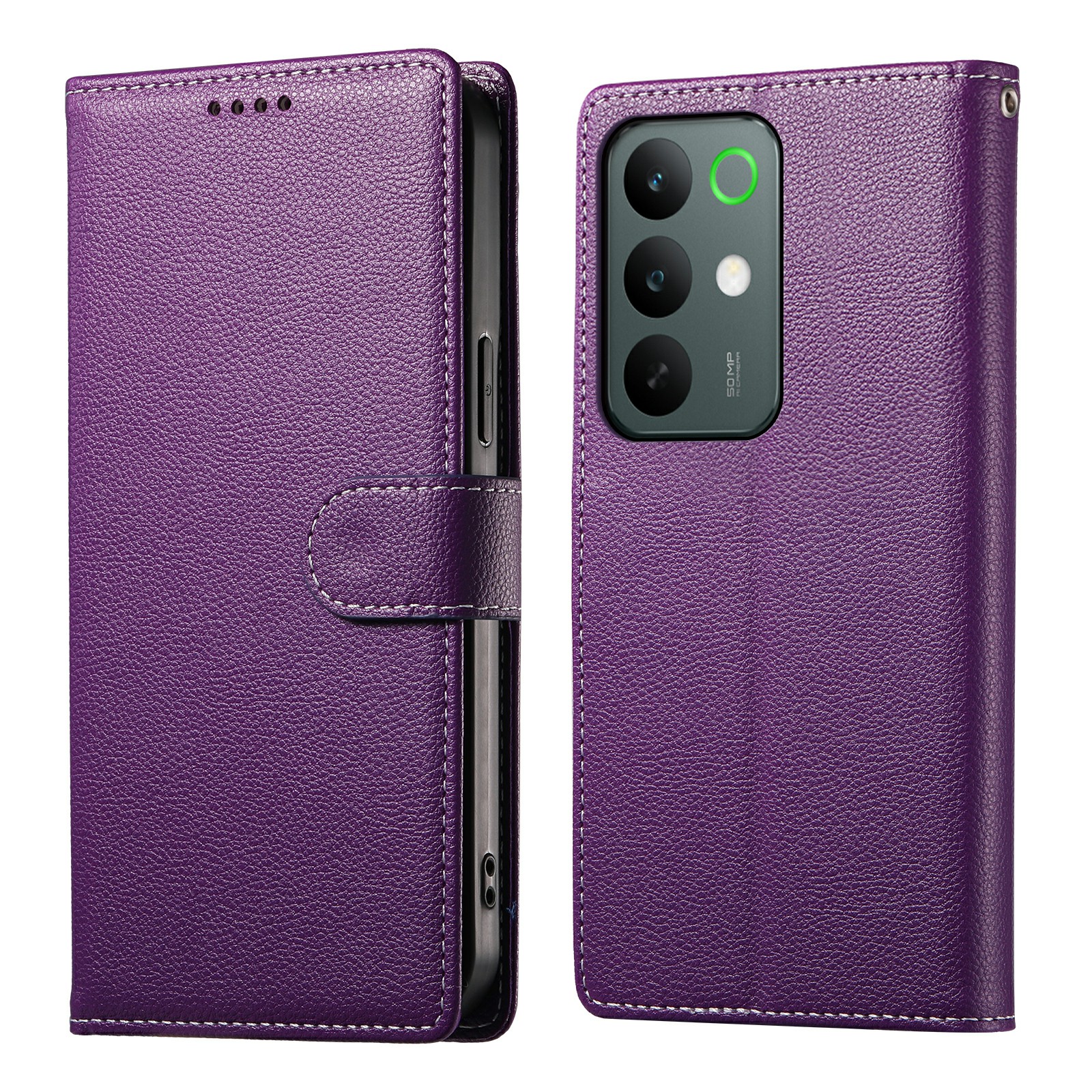 For Realme C85 Pro 4G Case Magnetic Snap Litchi Texture Leather Wallet Phone Cover with Wrist Strap - Purple