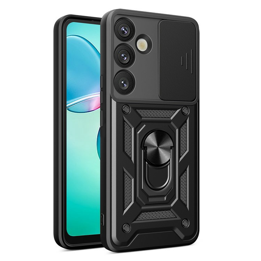 AMORUS For Samsung Galaxy S26+ Case Kickstand PC + TPU Phone Cover with Camera Lens Slider - Black