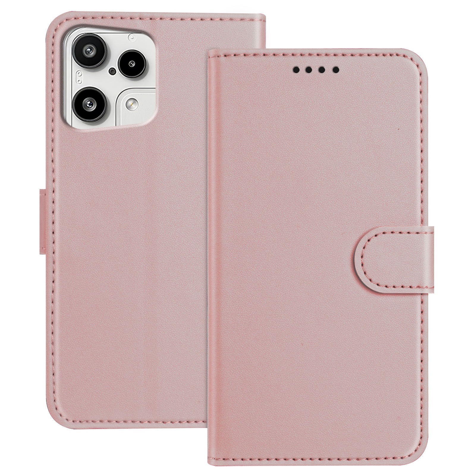 For Nothing Phone (3a) Lite 5G Leather Case Wallet Stand Solid Color Anti Drop Phone Cover - Rose Gold