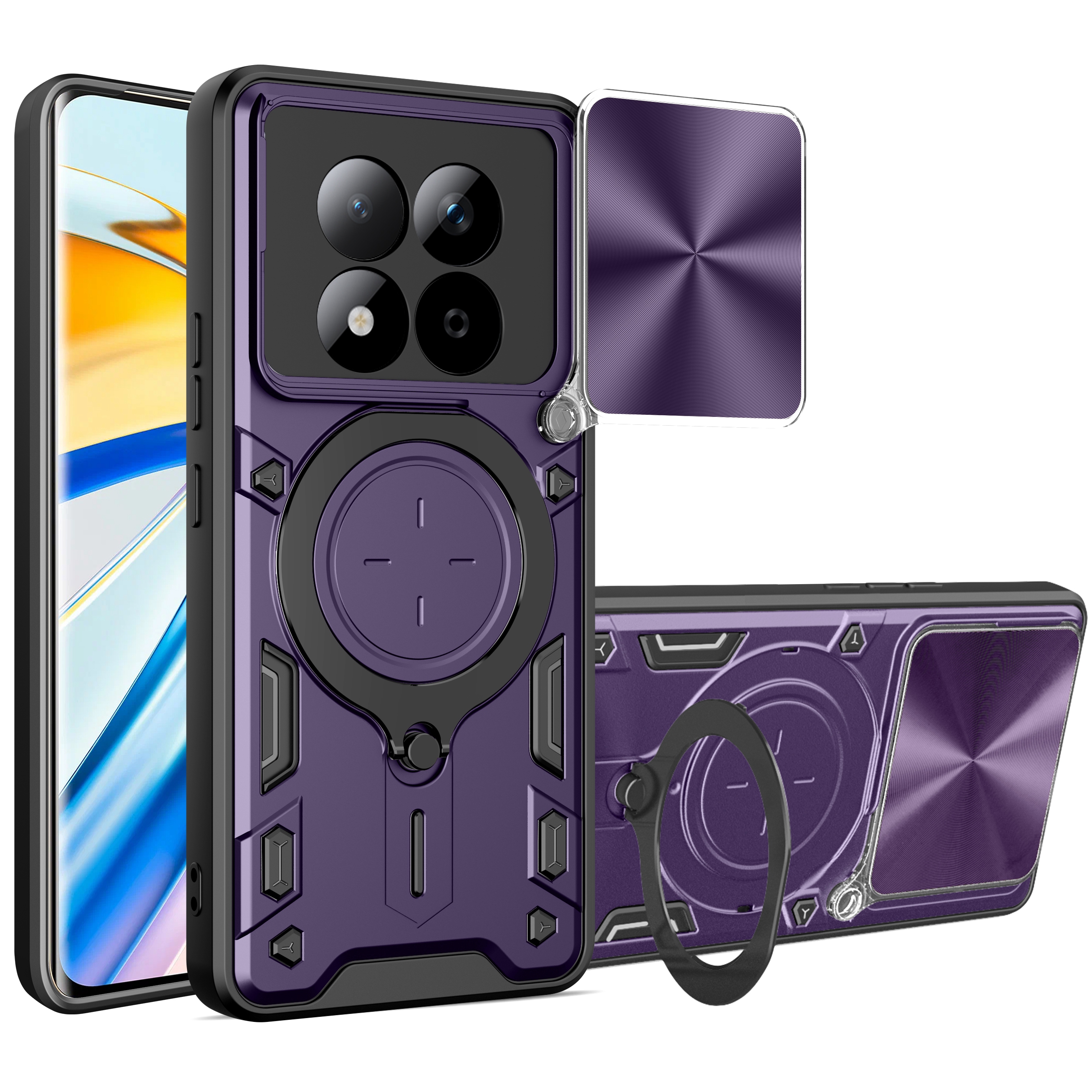 For Xiaomi Redmi Note 15 Pro 5G (Global) Case TPU + PC Phone Cover with Kickstand , Slide Lens Window - Purple