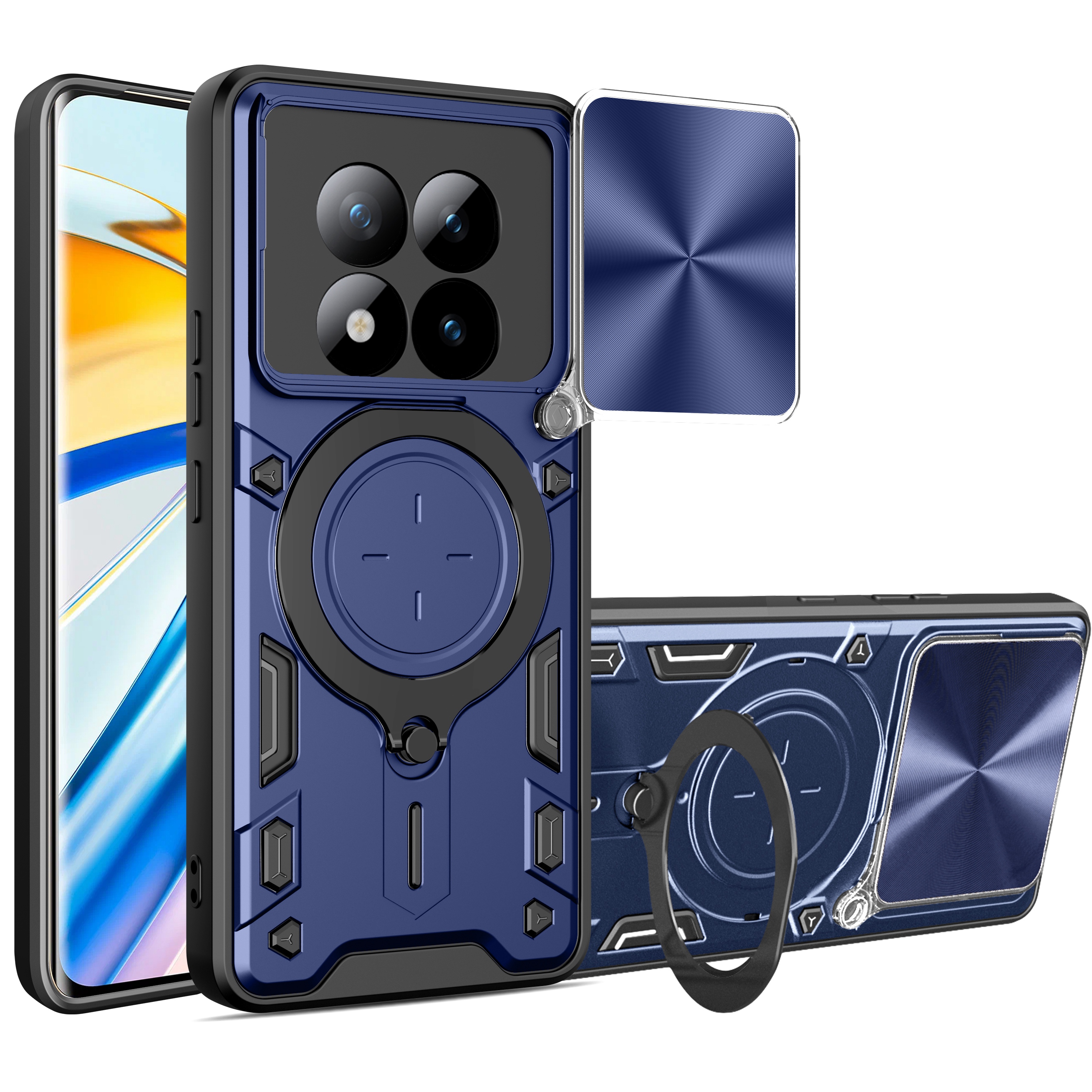 For Xiaomi Poco M8 Pro 5G / Redmi Note 15 Pro+ 5G (Global) Case TPU + PC Phone Cover with Kickstand , Slide Lens Window - Blue