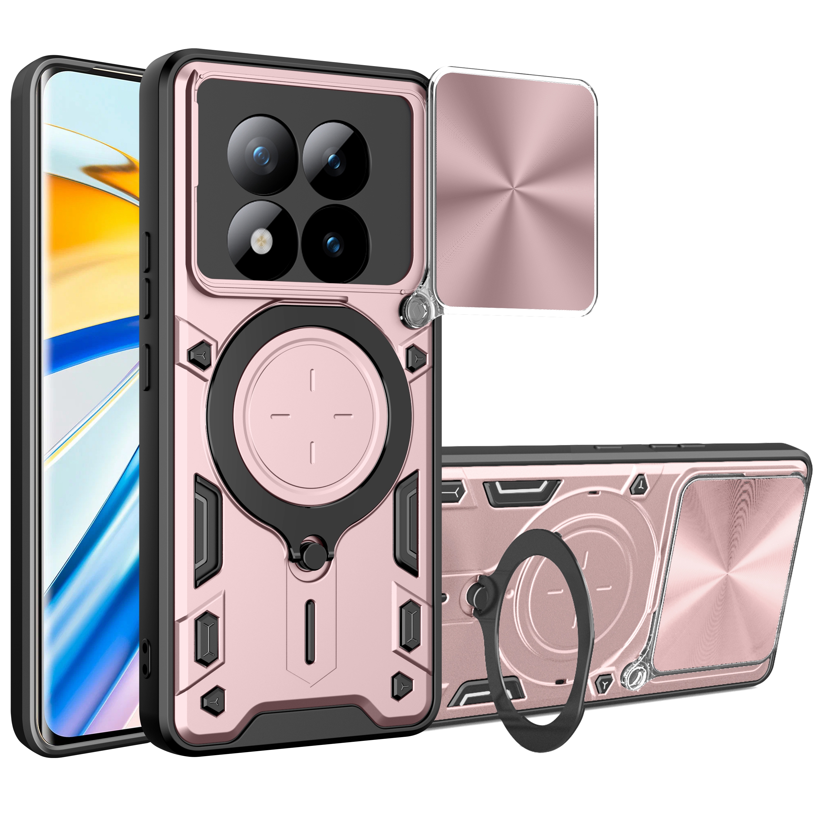 For Xiaomi Poco M8 Pro 5G / Redmi Note 15 Pro+ 5G (Global) Case TPU + PC Phone Cover with Kickstand , Slide Lens Window - Pink