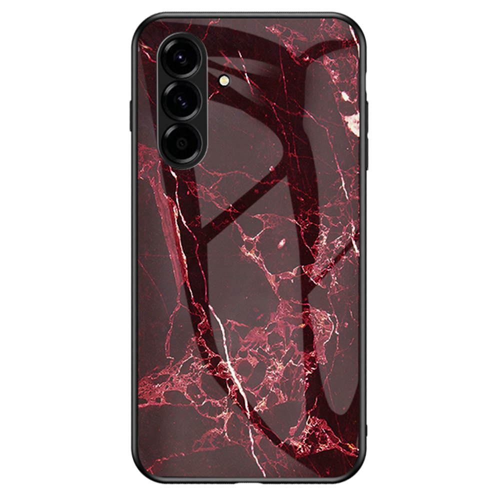 For Samsung Galaxy A37 5G Case Marble Pattern Tempered Glass + PC + TPU Protective Phone Cover -  Blood Red Marble