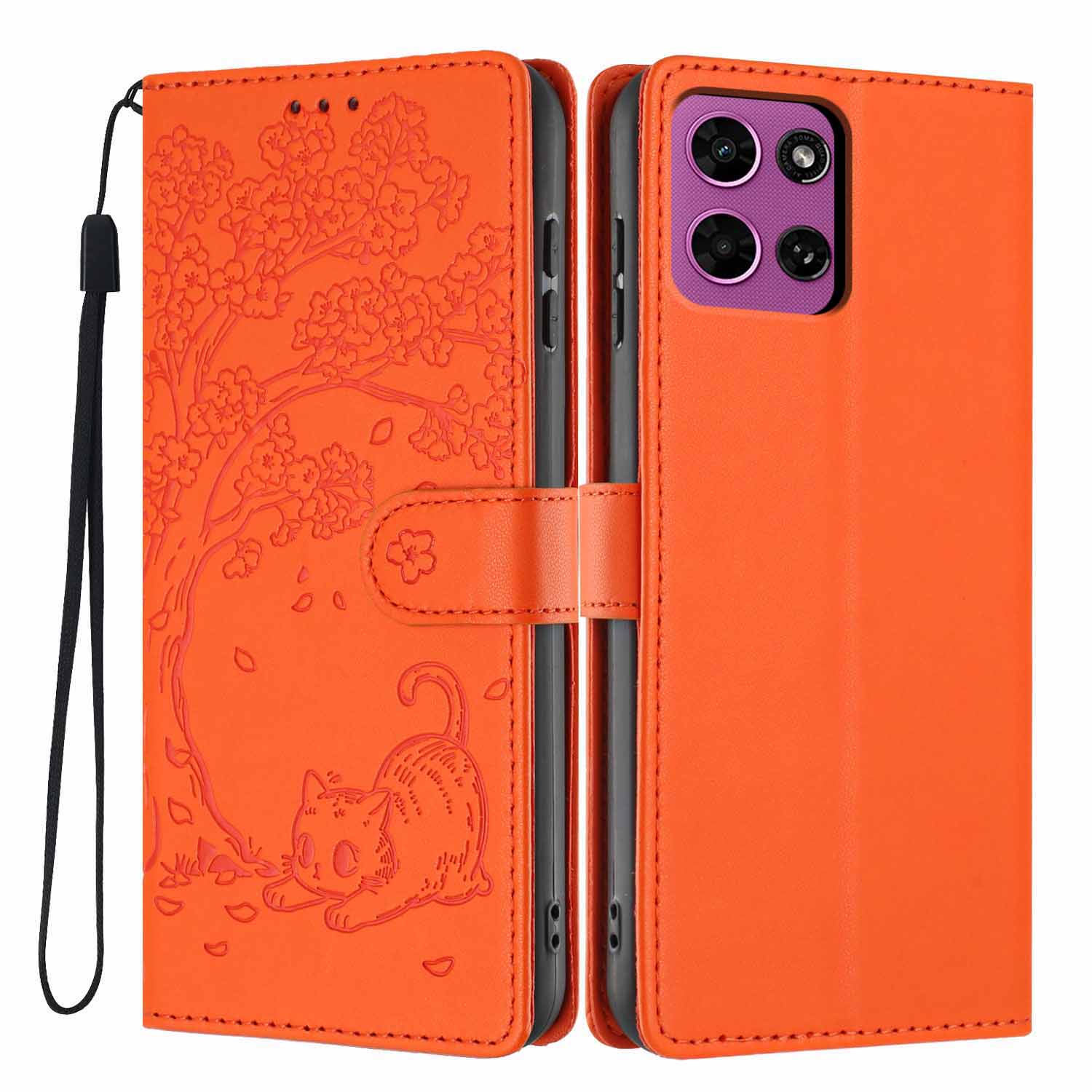 Stand Case for Motorola Moto G Play (2026) 5G / Moto G (2026) 5G / Moto G 5G (2025) Tree-and-Cat Pattern PU Leather Wallet Protective Phone Cover with