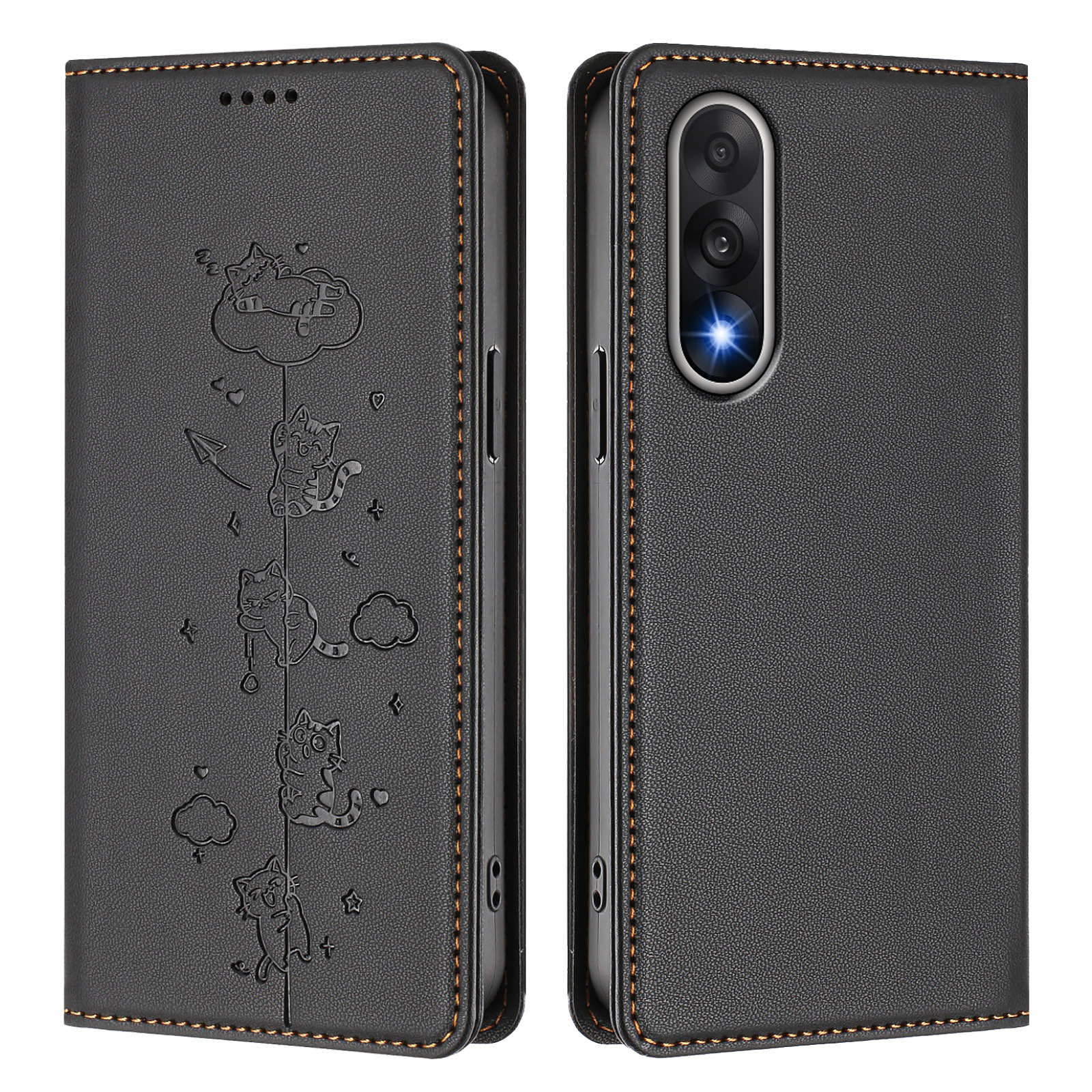For OnePlus Ace 5 Ultra 5G / OnePlus Nord 5 5G Case RFID Blocking Wallet Stand Imprinted Cat Pattern Leather Phone Cover - Black